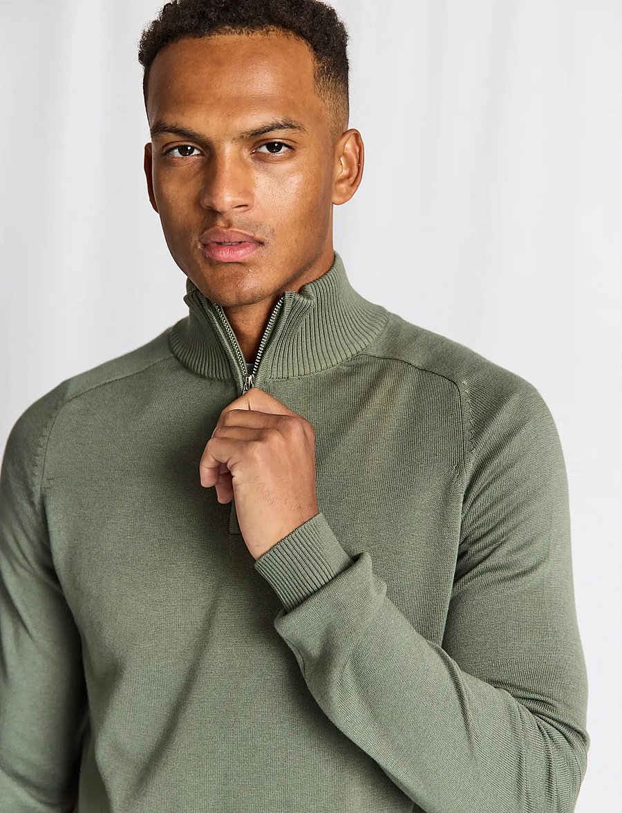 Bruun & Stengade - BS Ilario Regular Fit Knitwear - pullover mit halbem reißverschluss - green - 5