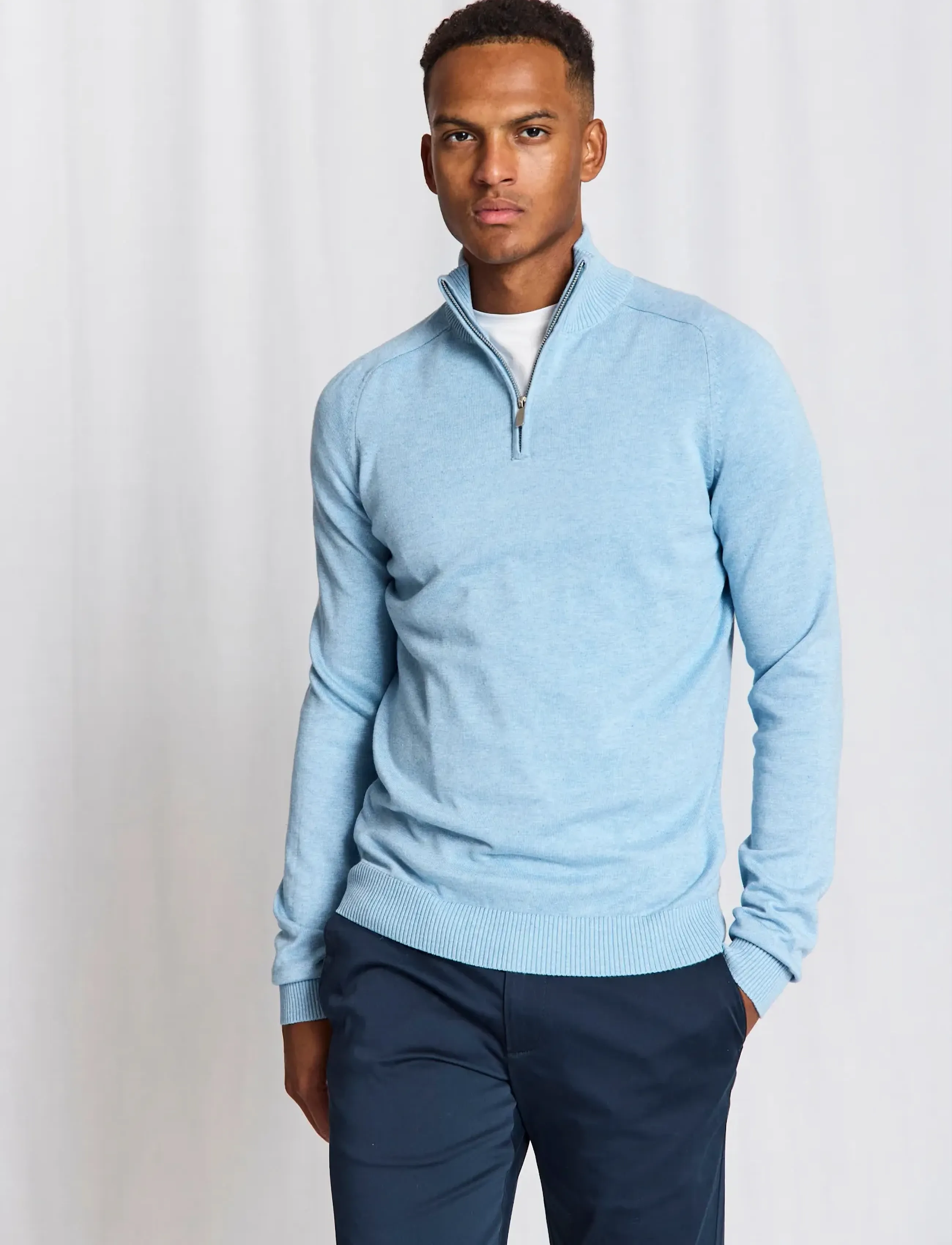 Bruun & Stengade Bs Ilario Regular Fit Knitwear, L, Blau - Half Zip Jumpers, Männerswear