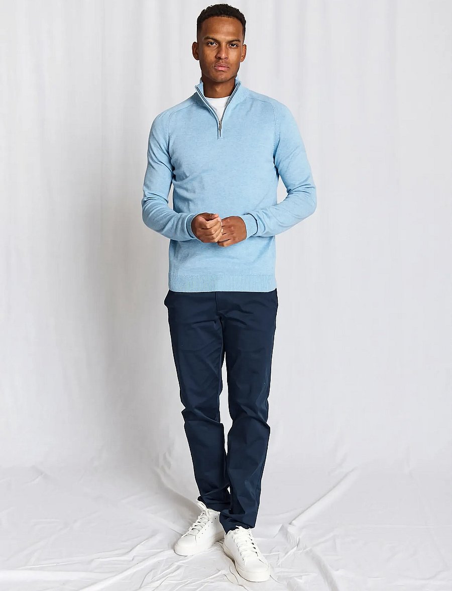 Bruun & Stengade - BS Ilario Regular Fit Knitwear - pullover mit halbem reißverschluss - light blue - 5