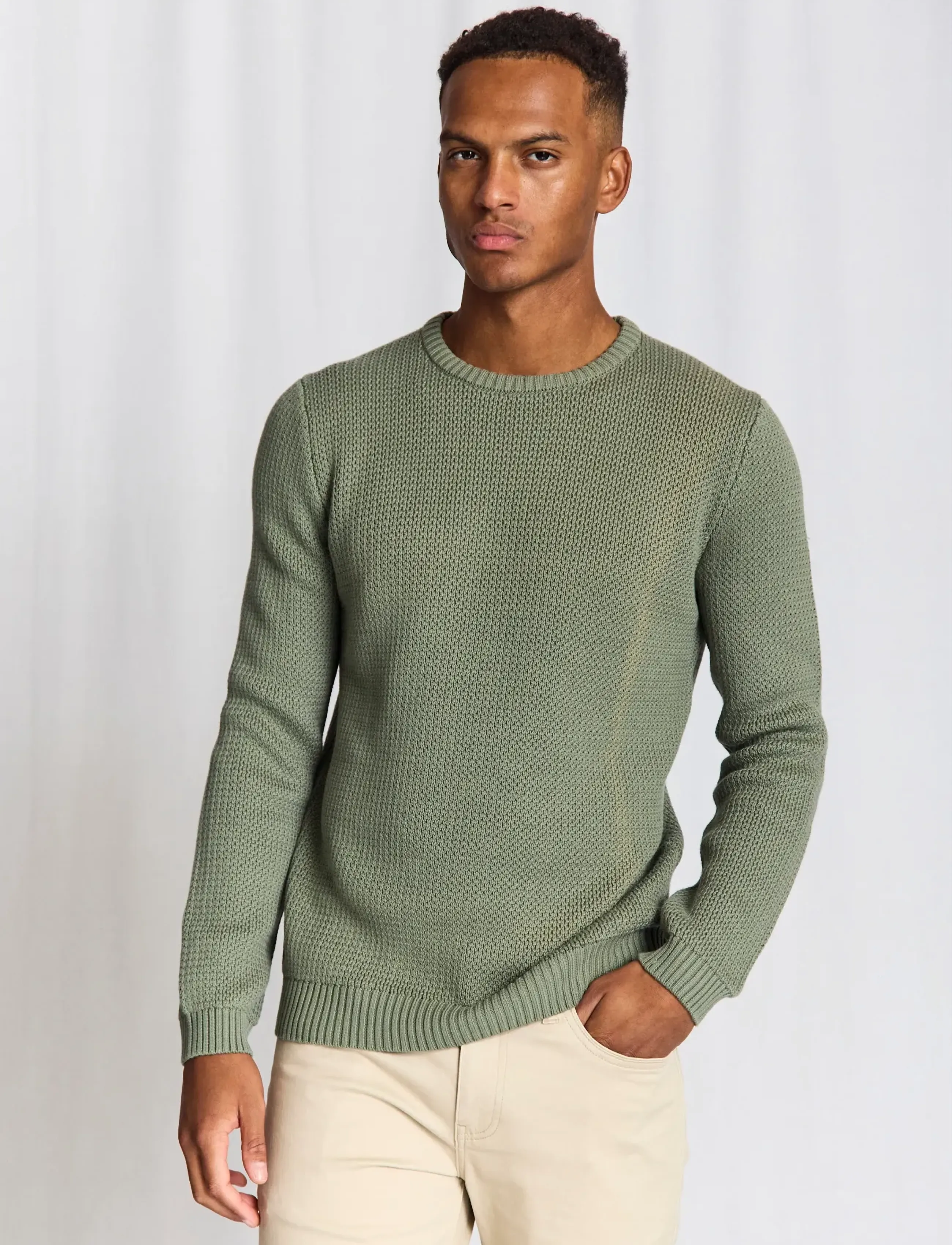 Bruun & Stengade Bs Raffaele Regular Fit Knitwear, M, Green, Strik > Runde Halse, Herre