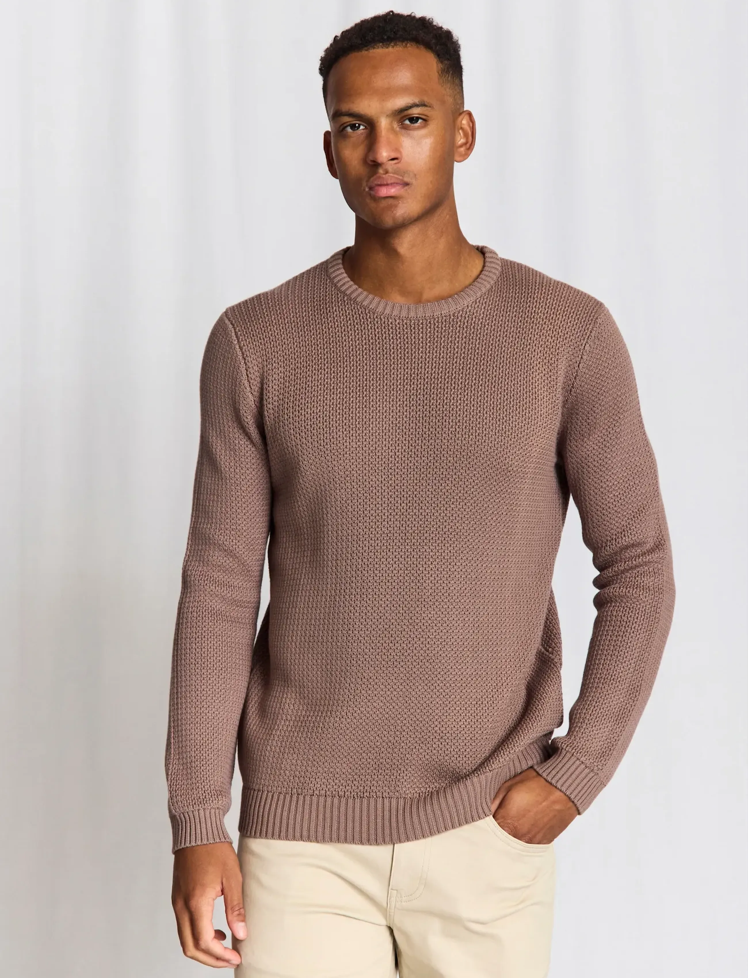 Bruun & Stengade Bs Raffaele Regular Fit Knitwear, Mænd, Tekstureret Striktrøje, Brun, Str: L