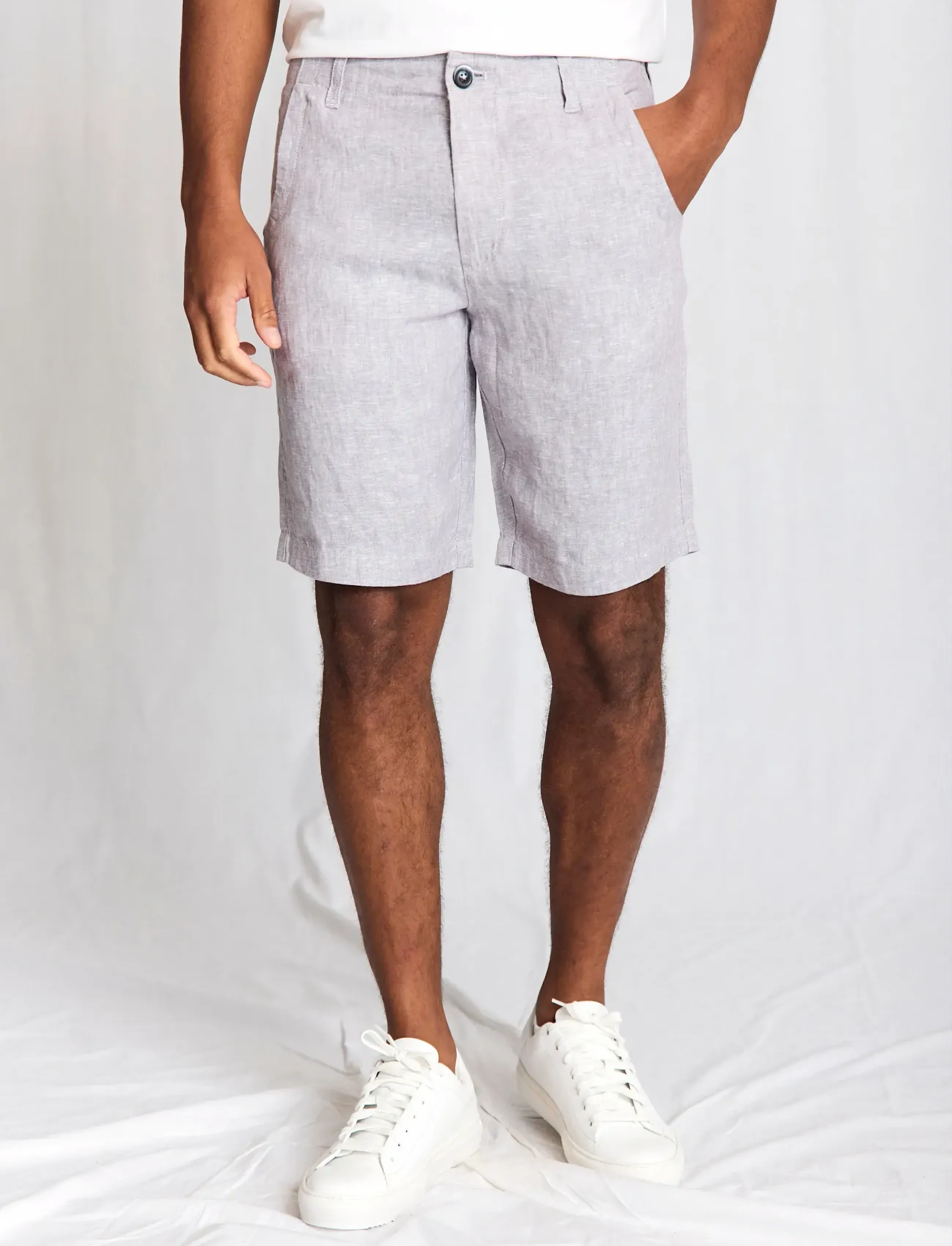 Bruun & Stengade - BS Paolos Regular Fit Shorts - leinen-shorts - light grey - 3