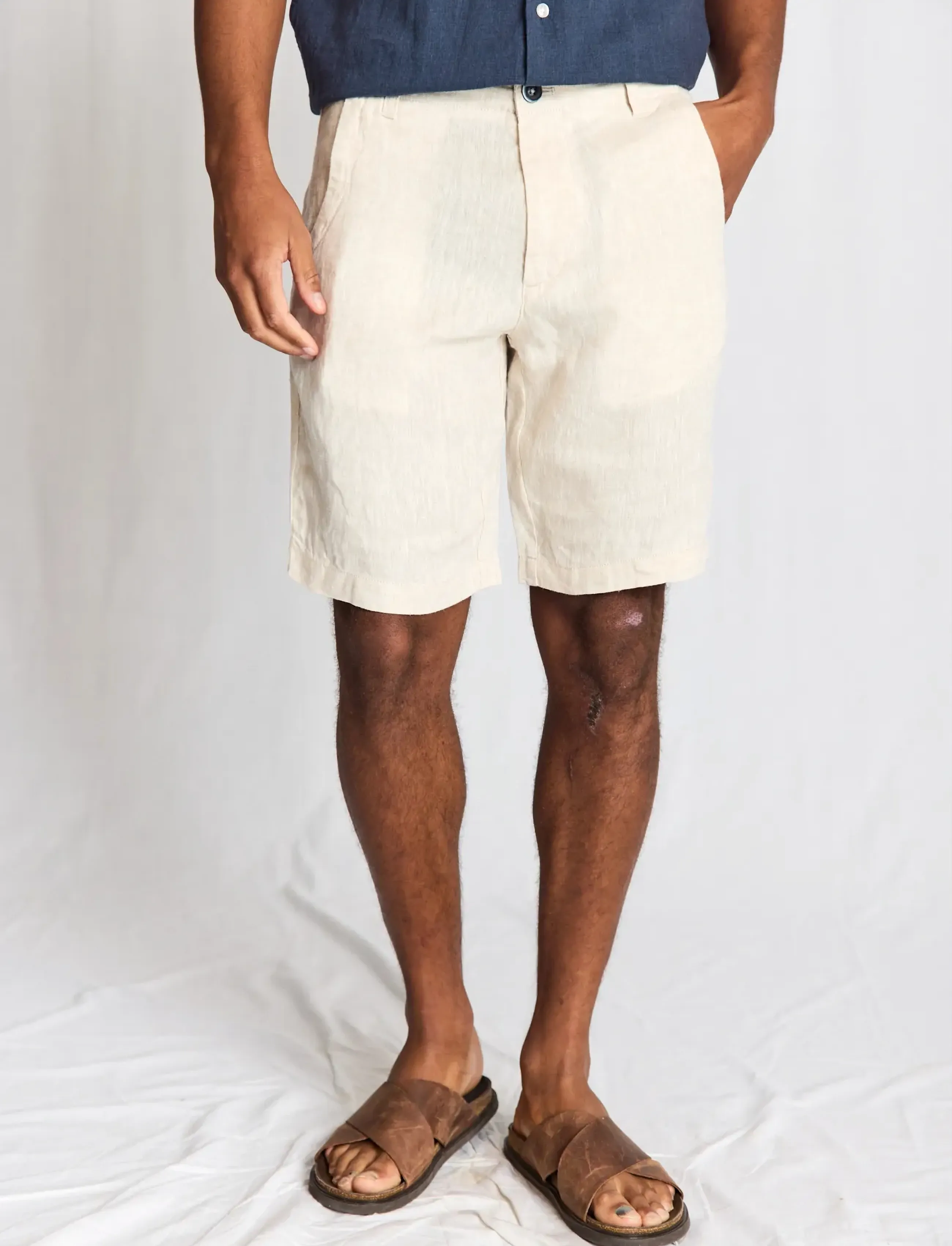 Bruun & Stengade Bs Paolos Regular Fit Shorts, 36, Beige, Shorts > Linen Shorts, Herre