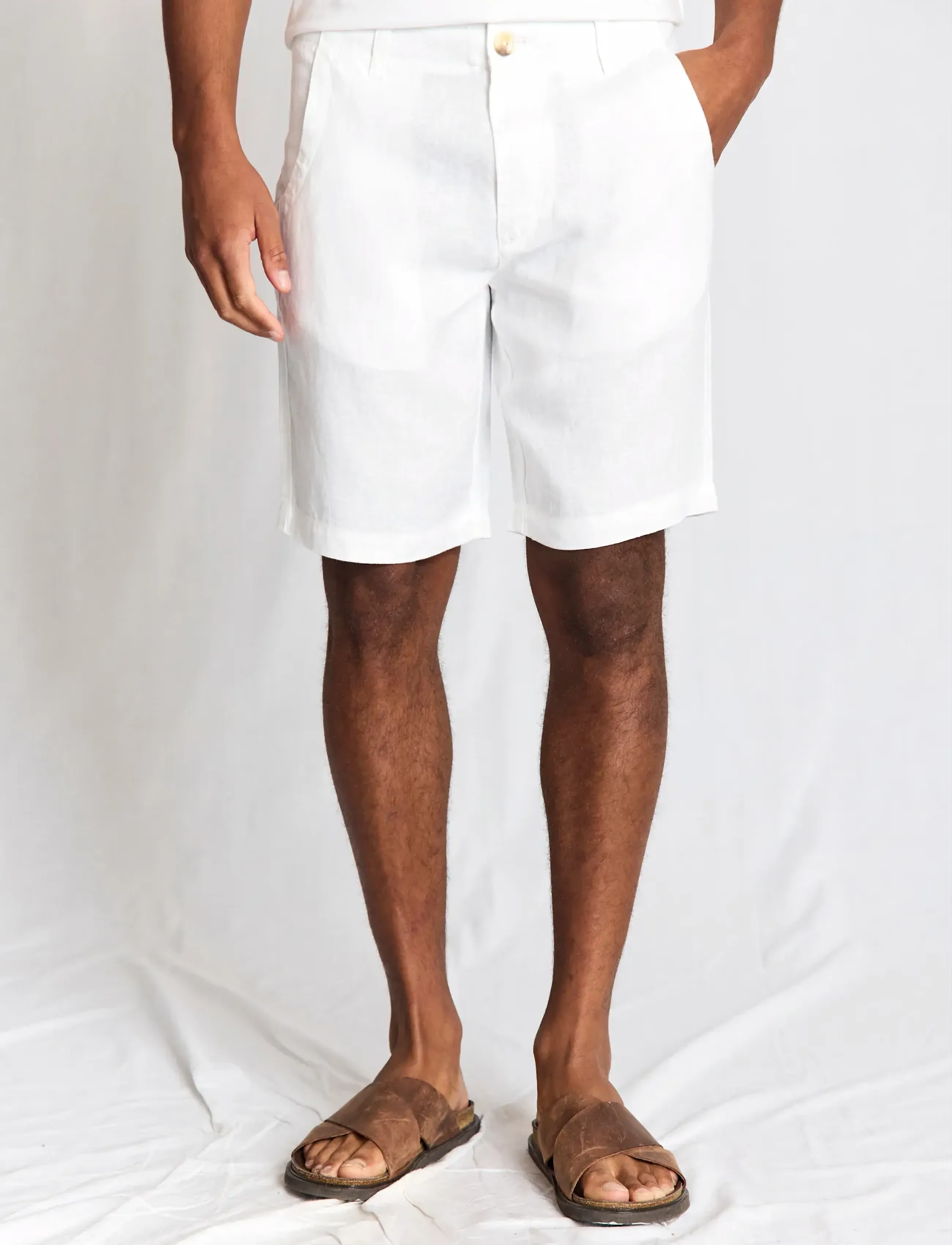 Bruun & Stengade Bs Paolos Regular Fit Shorts, 31, Weiß - Linen Männerswear