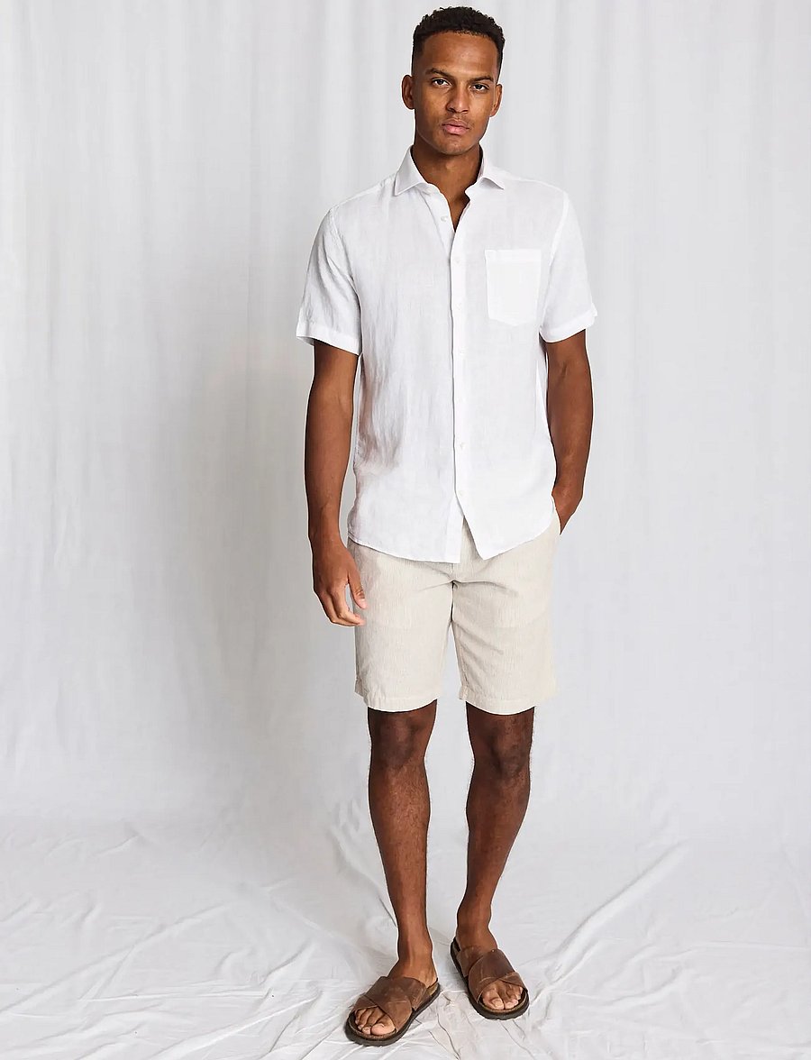 Bruun & Stengade - BS Darion Regular Fit Shorts - linen shorts - beige/white - 0