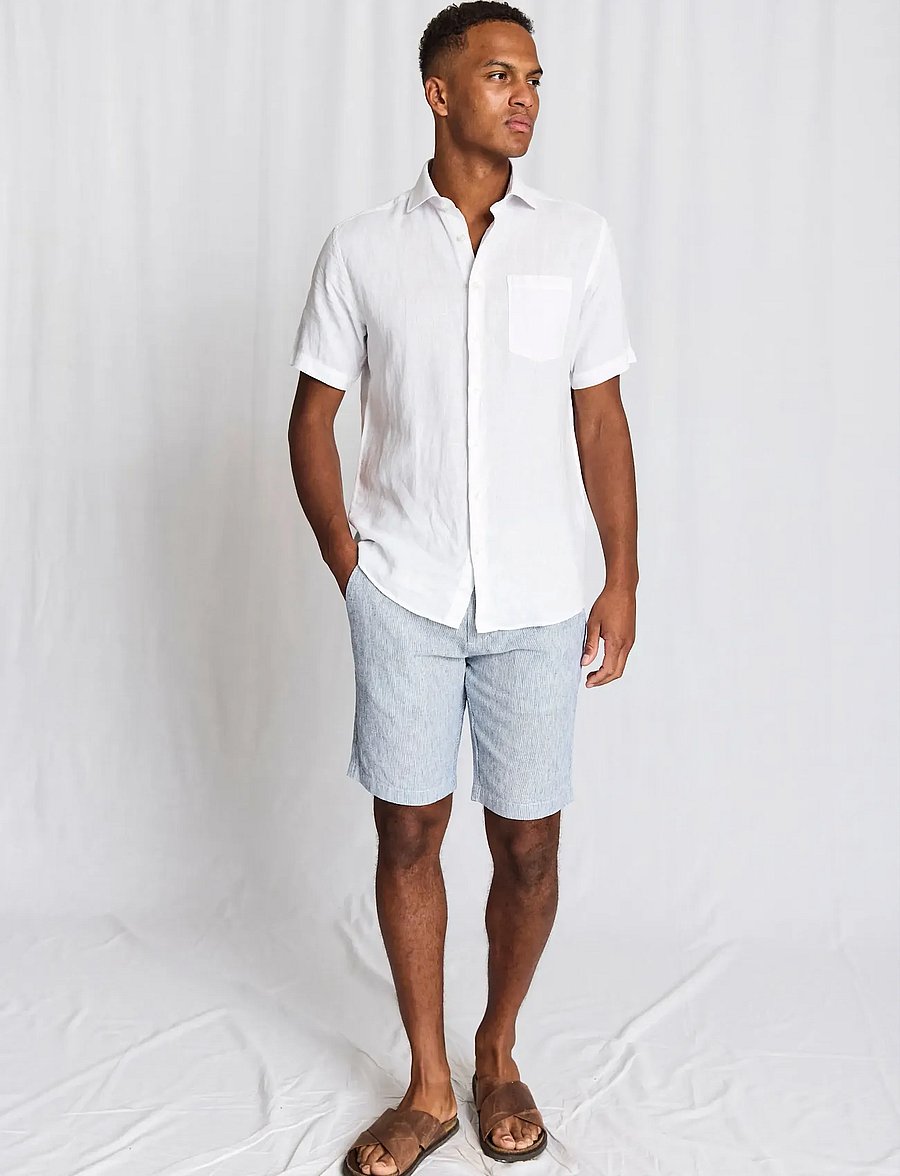Bruun & Stengade - BS Darion Regular Fit Shorts - linen shorts - navy/white - 0