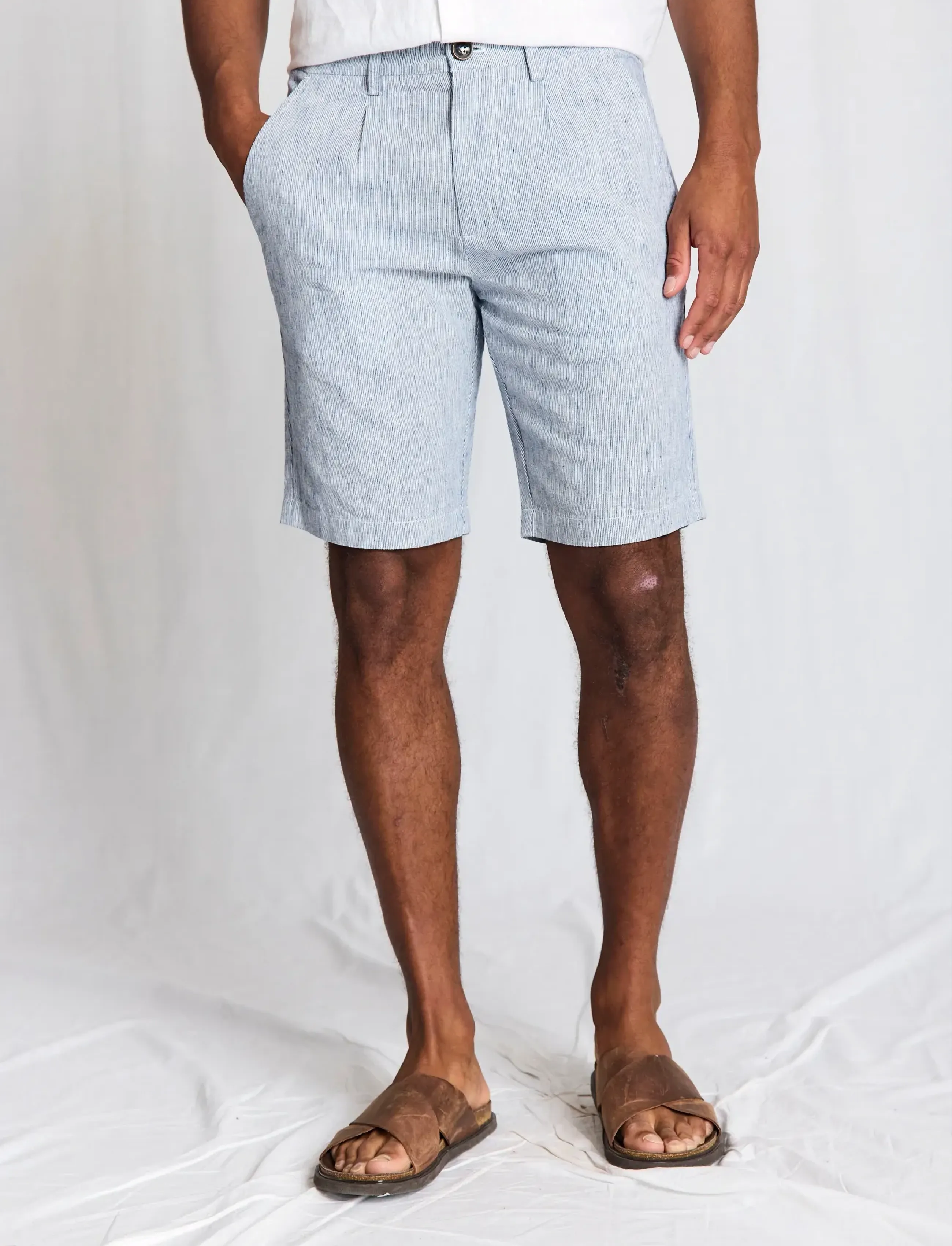 Bruun & Stengade - BS Darion Regular Fit Shorts - leinen-shorts - navy/white - 3