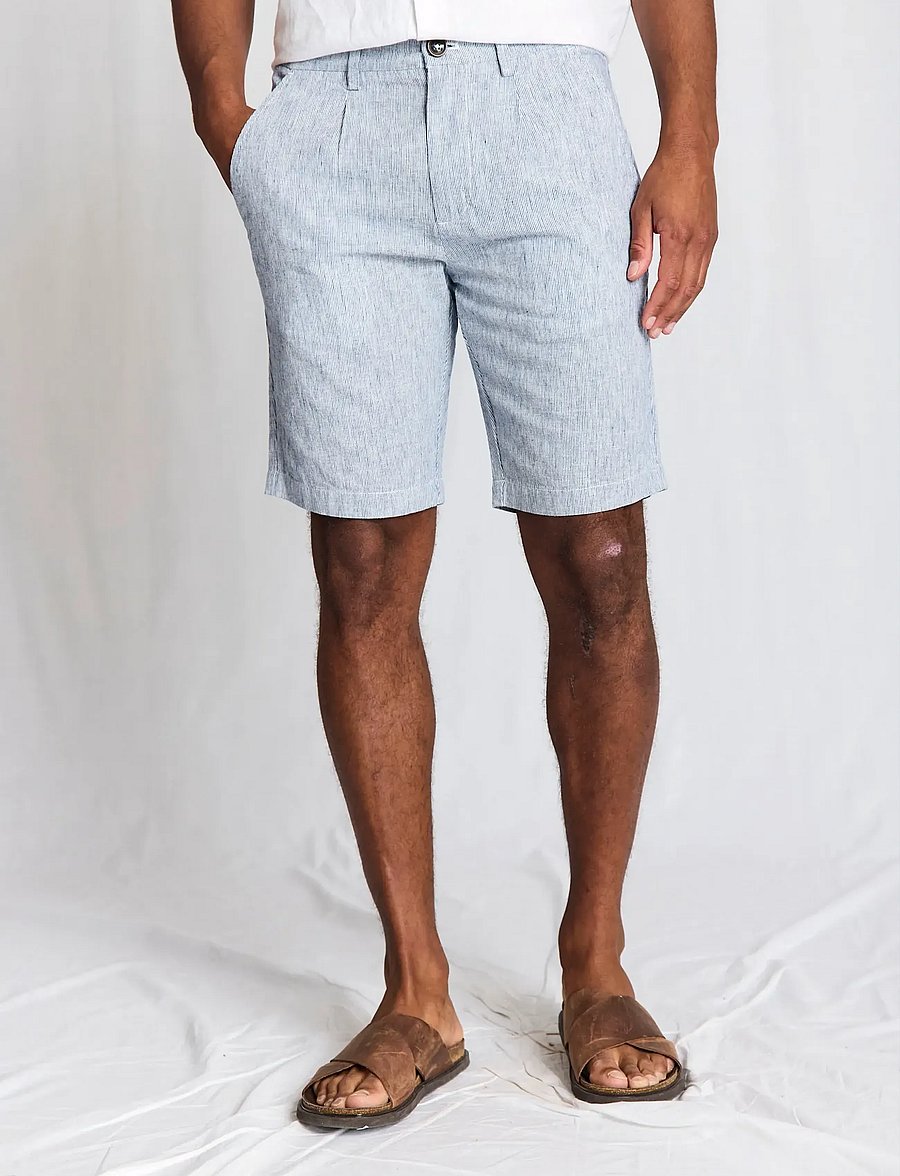 Bruun & Stengade - BS Darion Regular Fit Shorts - linen shorts - navy/white - 3
