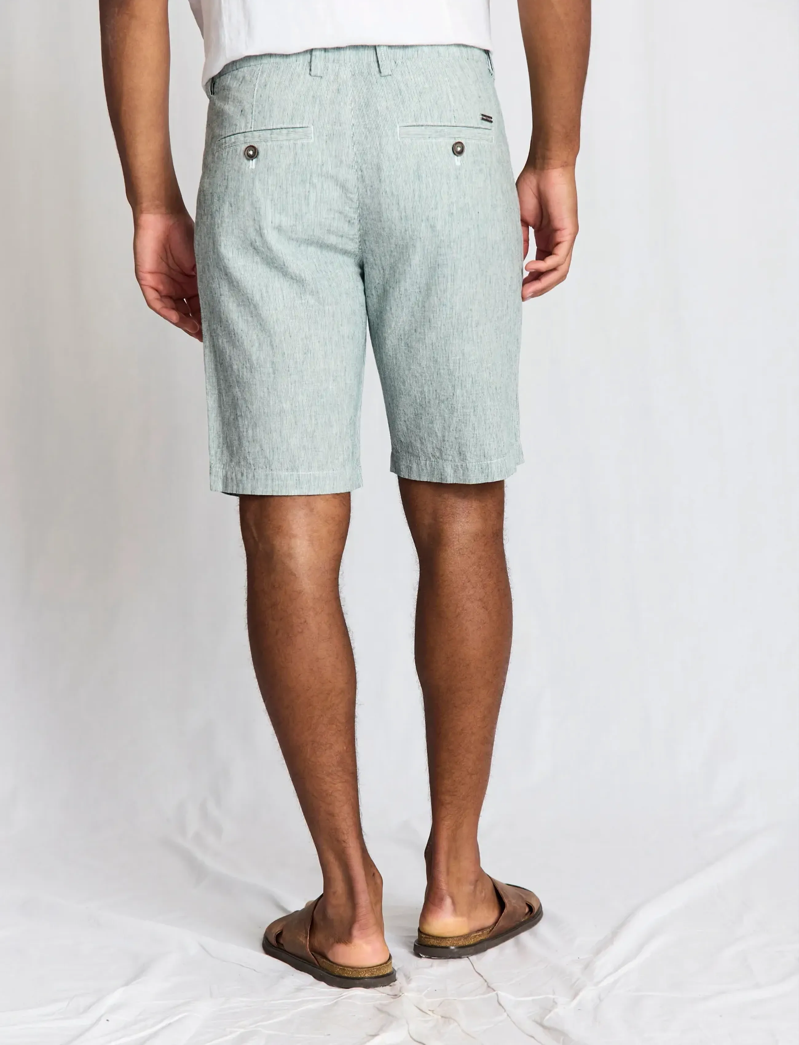 Bruun & Stengade - BS Darion Regular Fit Shorts - linased lühikesed püksid - rain forrest/white - 4