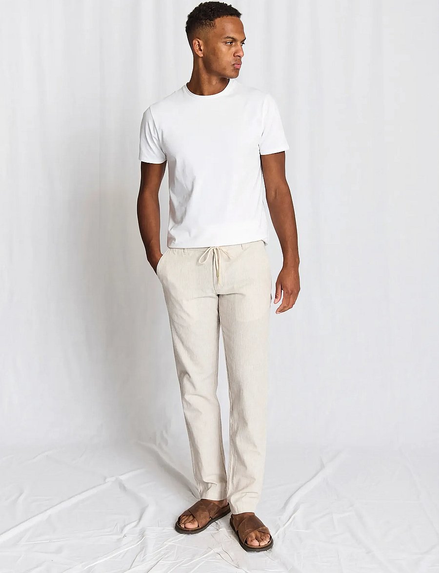 Bruun & Stengade - BS Vincente Regular Fit Chinos - linnebyxor - beige/white - 0