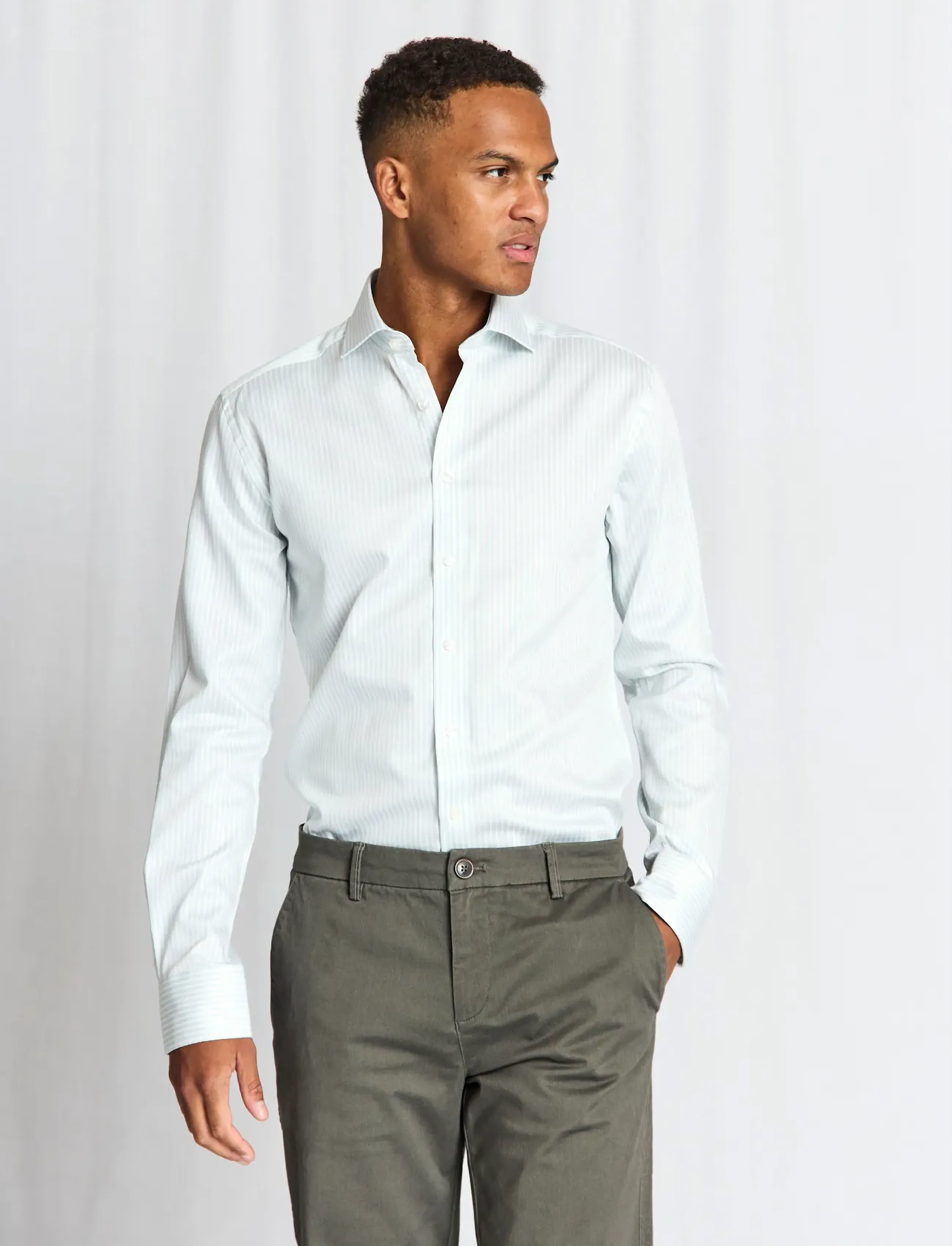 Bruun & Stengade - BS Ignacio Slim Fit Shirt - triibulised särgid - light green/white - 4