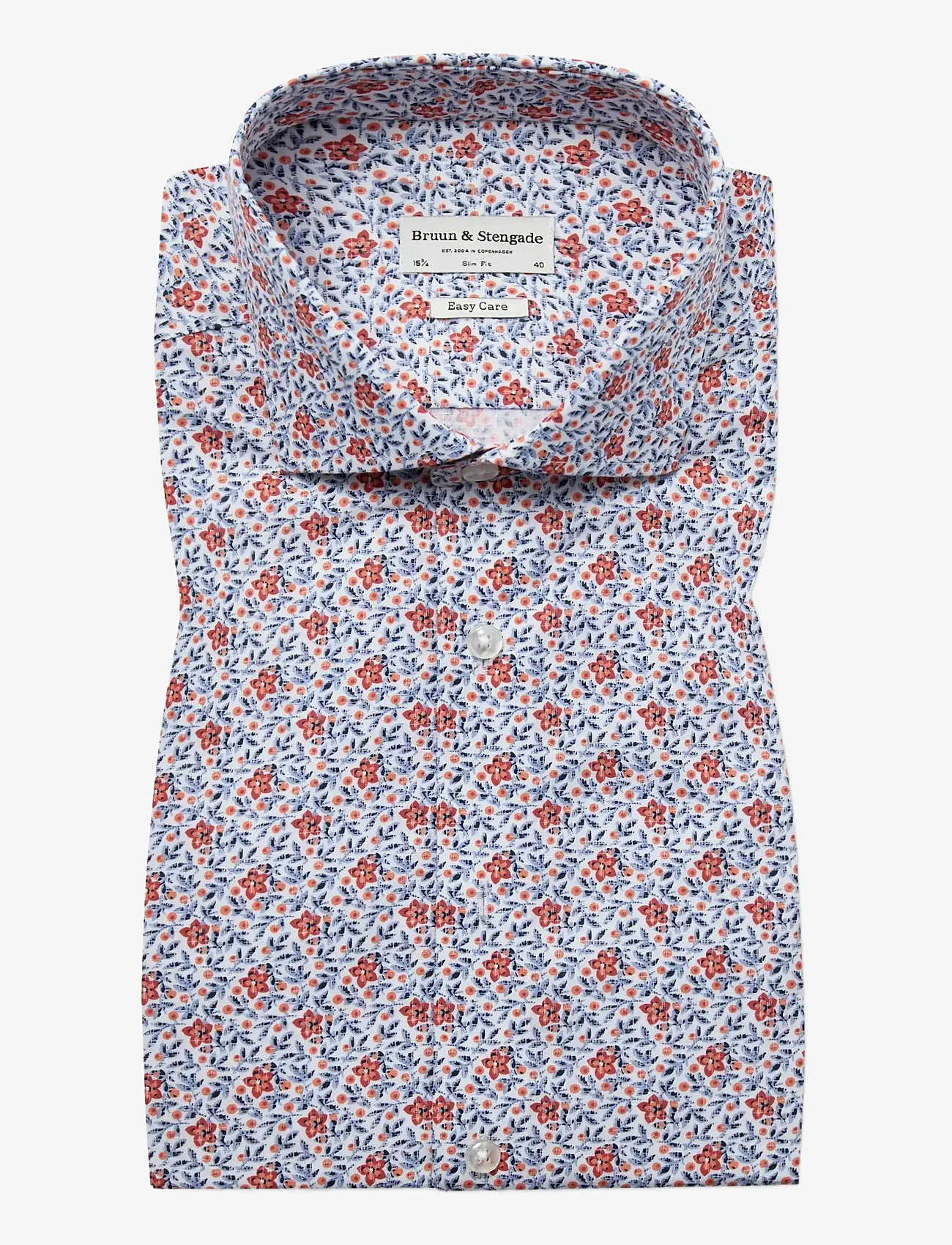 Bruun & Stengade - BS Moller Slim Fit Shirt - mönstrade skjortor - orange - 1