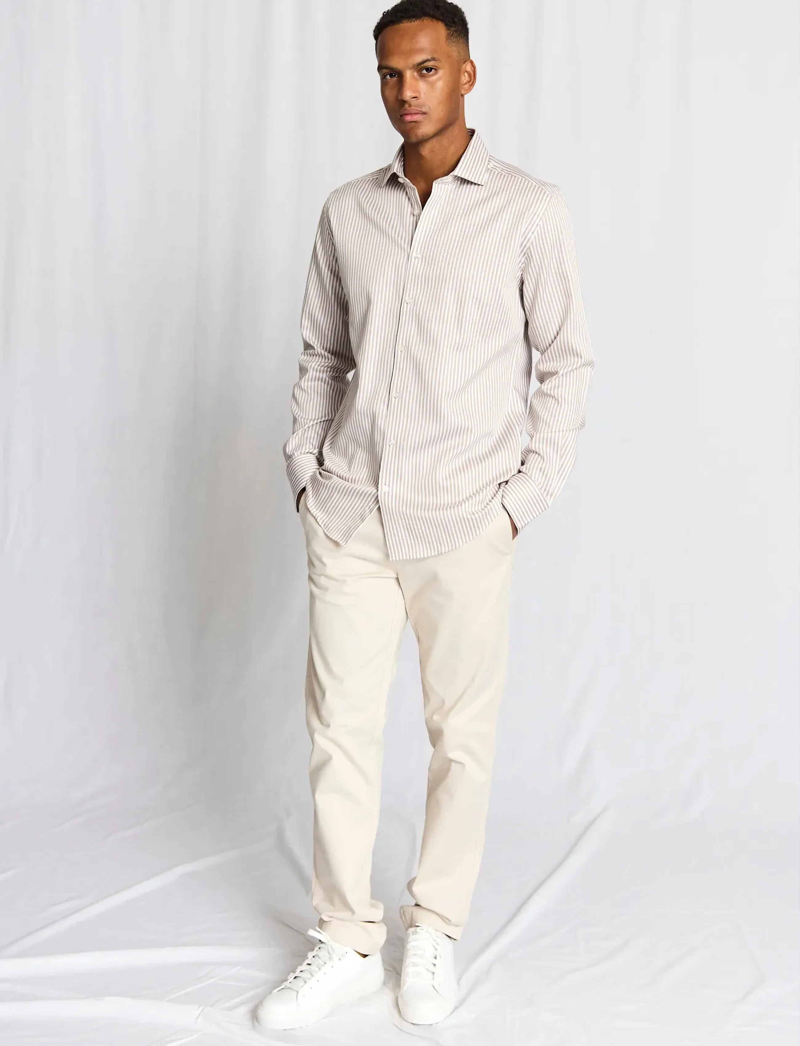 Bruun & Stengade Bs Kunkel Slim Fit Shirt, 39, Beige, Shirts > Striped Shirts, Herre