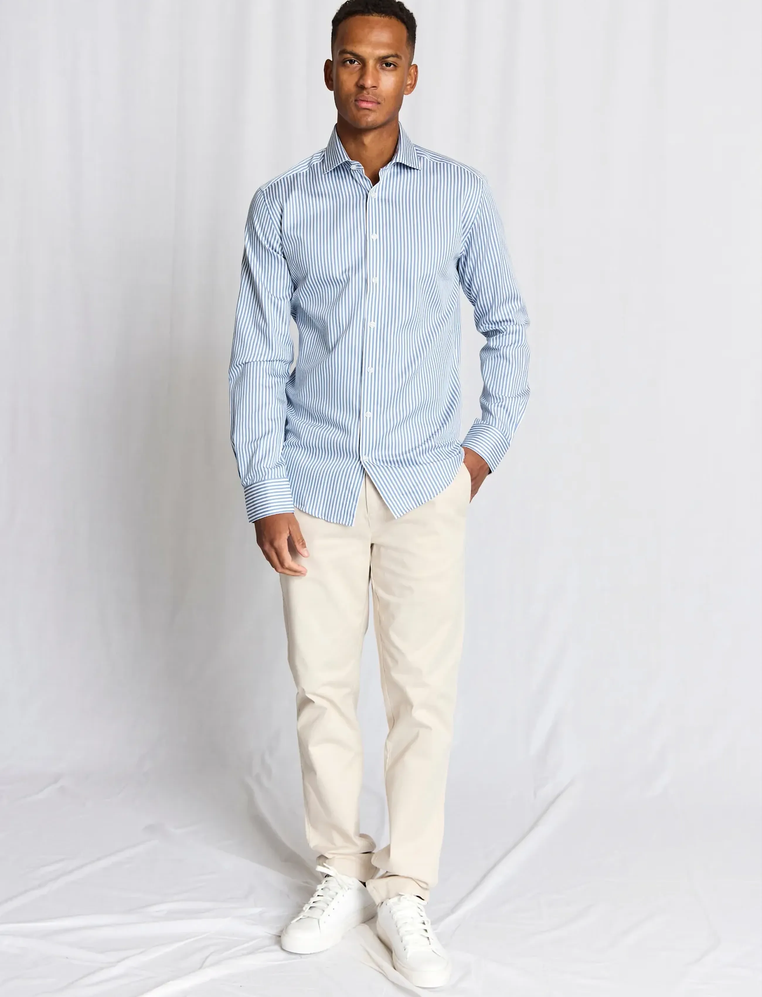 Bruun & Stengade Bs Hald Slim Fit Shirt, 40, Blue, Shirts > Striped Shirts, Herre