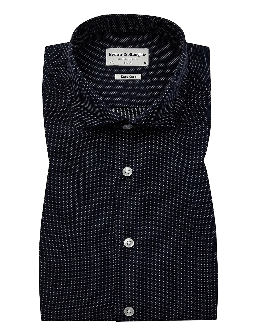 Bruun & Stengade - BS Hansen Slim Fit Shirt - mönstrade skjortor - navy - 1