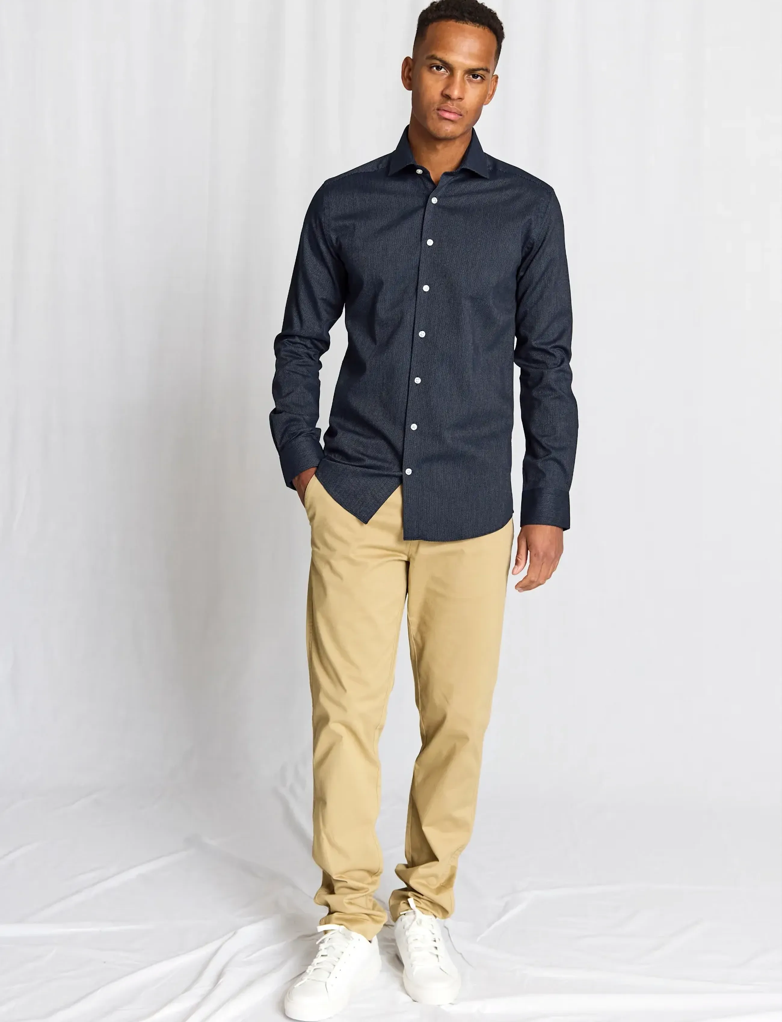 Bruun & Stengade - BS Hansen Slim Fit Shirt - mönstrade skjortor - navy - 0