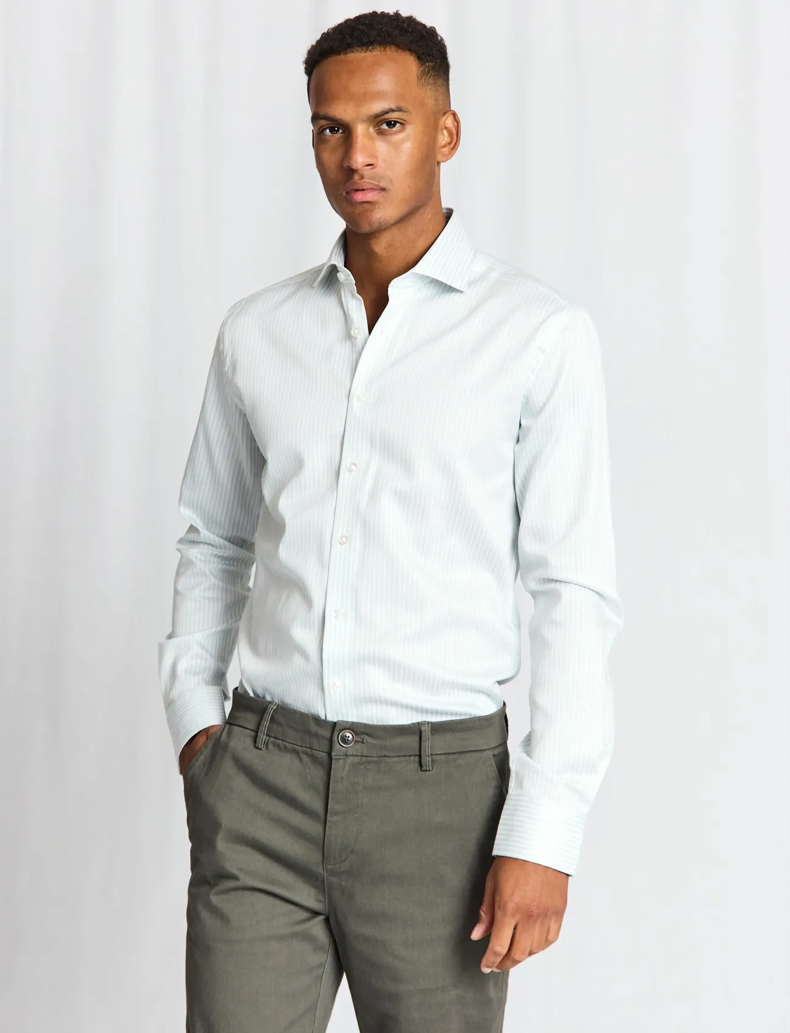 Bruun & Stengade BS Fredric Modern Fit Shirt - Kollektioner - LIGHT GREEN/WHITE / green