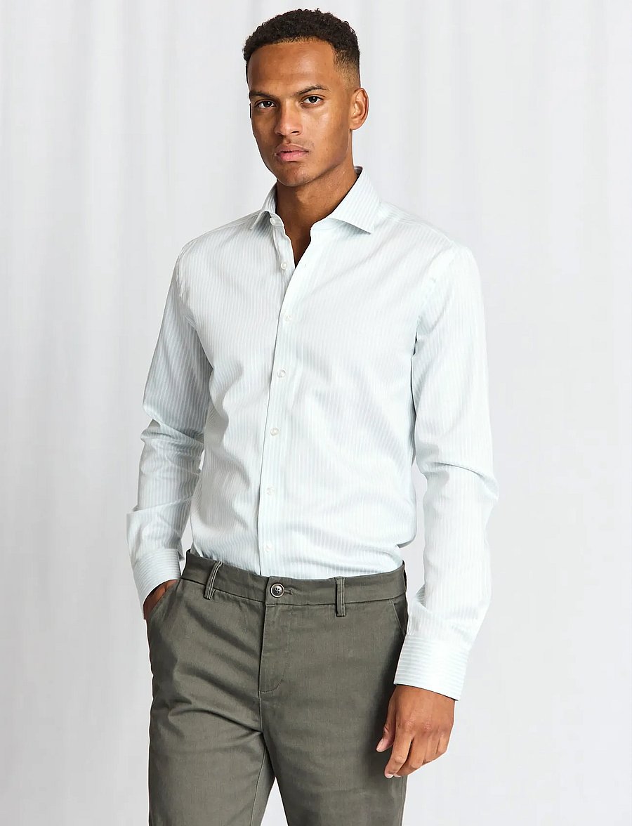 Bruun & Stengade - BS Fredric Modern Fit Shirt - gestreifte hemden - light green/white - 0