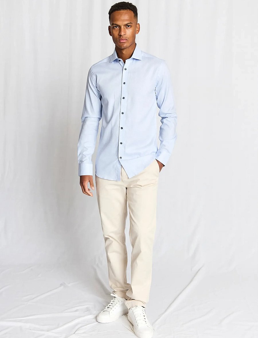 Bruun & Stengade - BS Langergren Modern Fit Shirt - mønstrede skjorter - light blue - 0