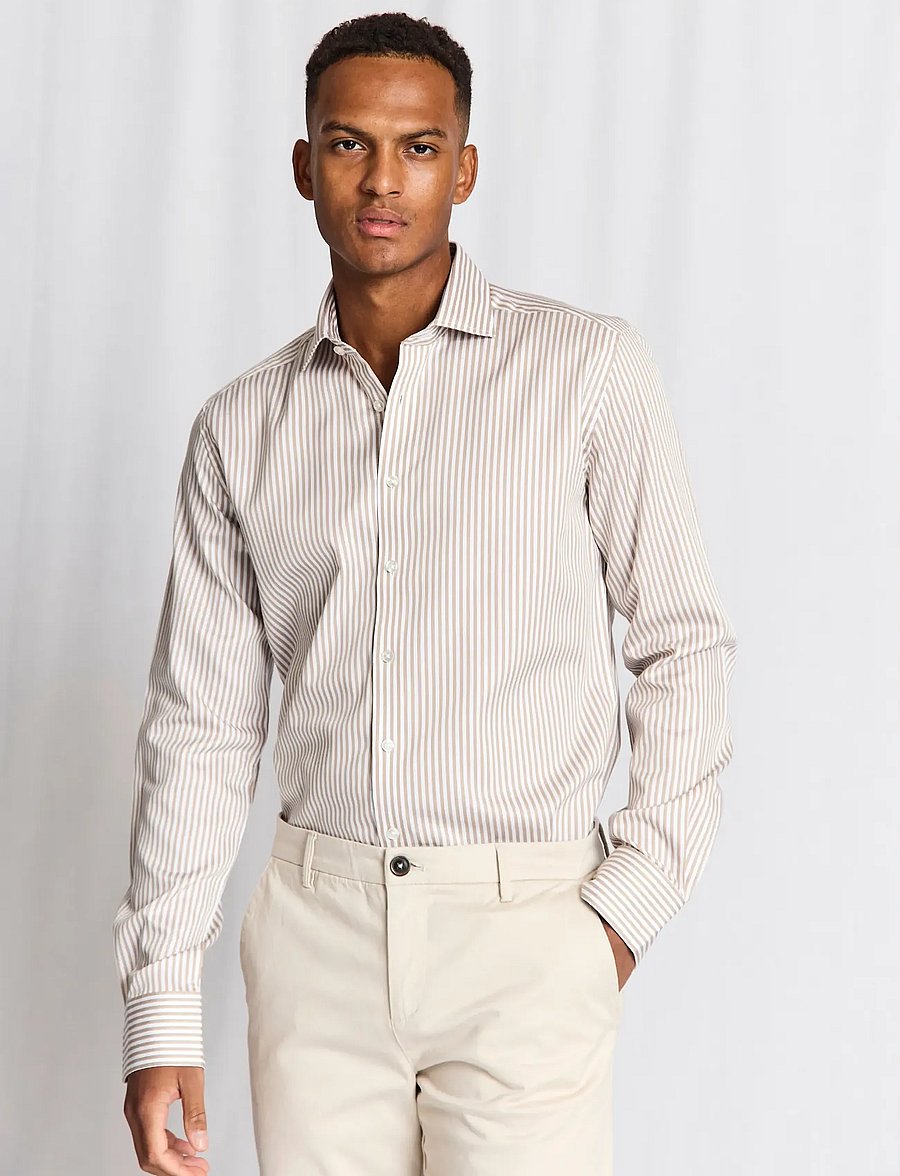 Bruun & Stengade - BS Santos Modern Fit Shirt - stribede skjorter - sand/white - 0