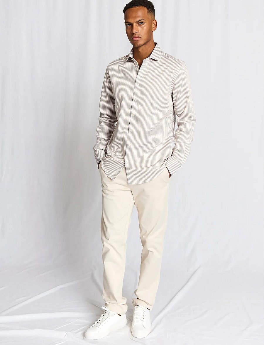 Bruun & Stengade - BS Santos Modern Fit Shirt - stribede skjorter - sand/white - 2