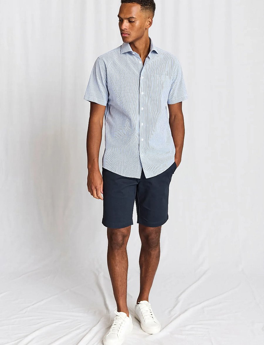 Bruun & Stengade - BS Keita Casual Modern Fit Shirt - kortærmede skjorter - light blue/white - 0