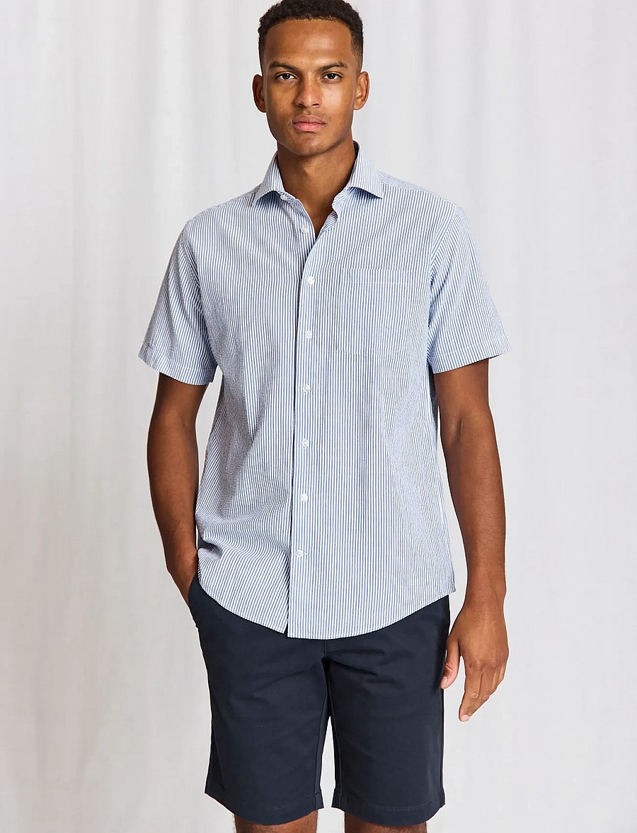 Bruun & Stengade - BS Keita Casual Modern Fit Shirt - kortærmede skjorter - light blue/white - 2