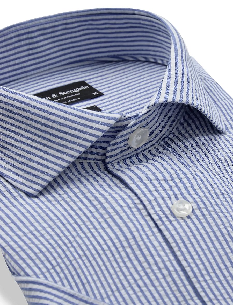 Bruun & Stengade - BS Keita Casual Modern Fit Shirt - kortærmede skjorter - light blue/white - 4