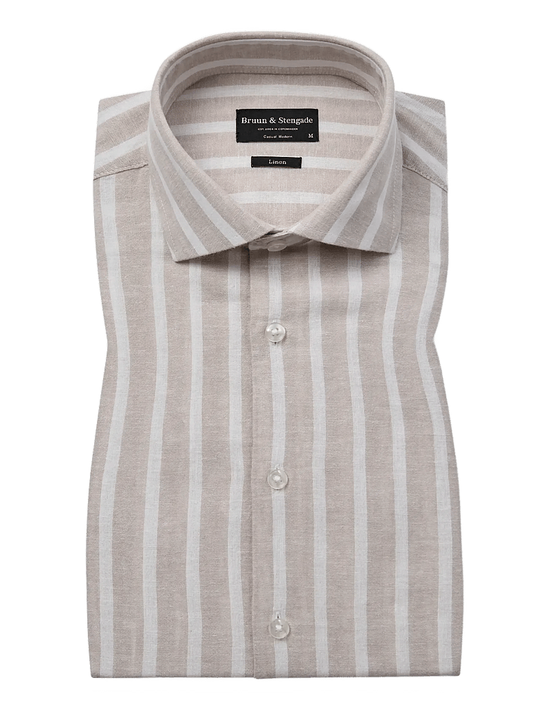 Bruun & Stengade - BS Burgos Casual Modern Fit Shirt - stribede skjorter - sand/white - 1