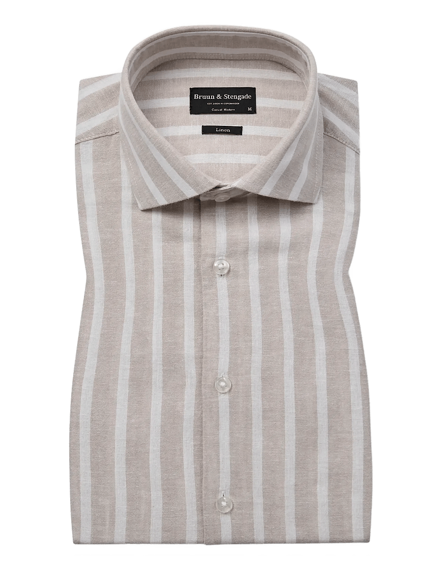 Bruun & Stengade - BS Burgos Casual Modern Fit Shirt - gestreifte hemden - sand/white - 1