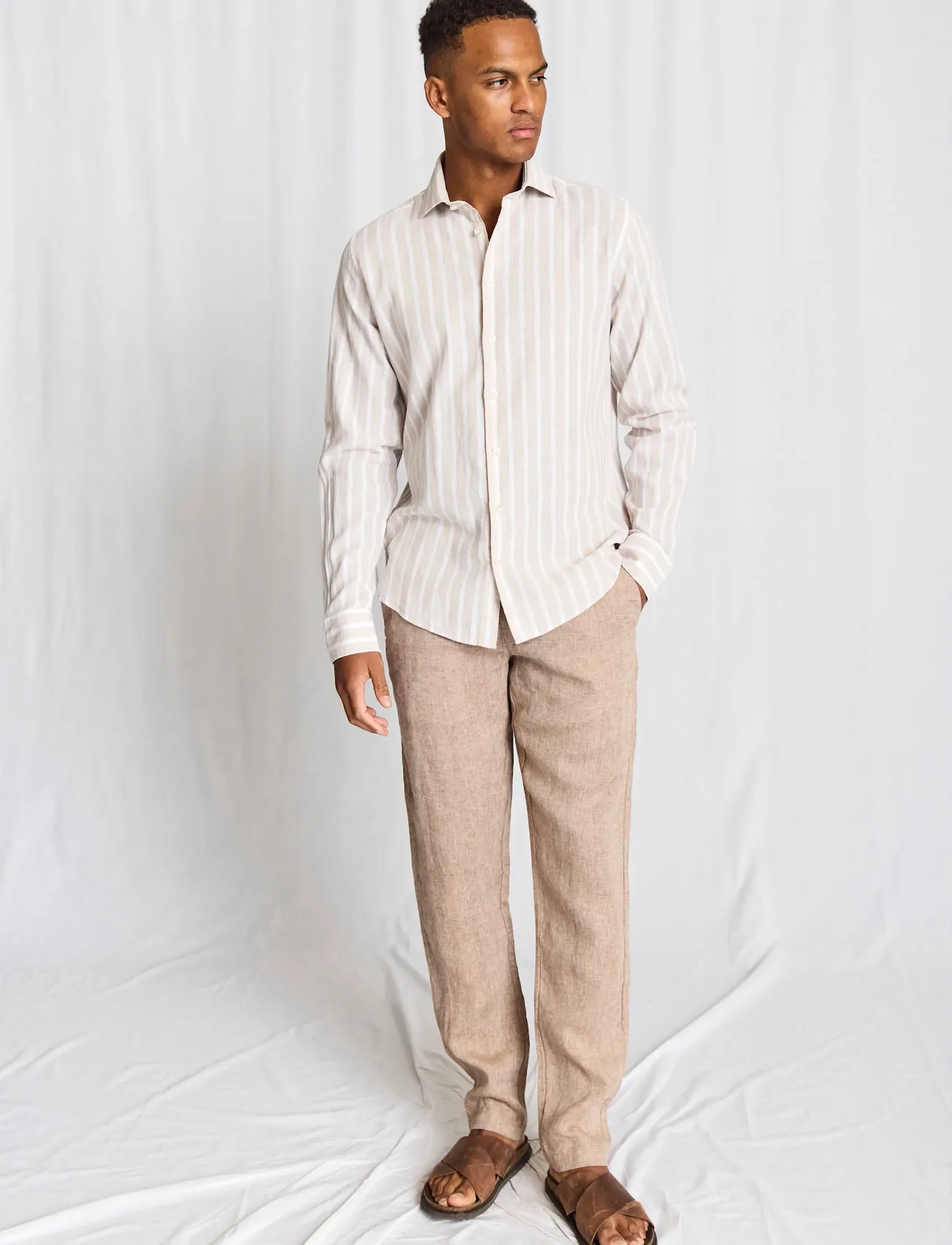 Bruun & Stengade BS Burgos Casual Modern Fit Shirt - Feriefavoritter - SAND/WHITE / beige