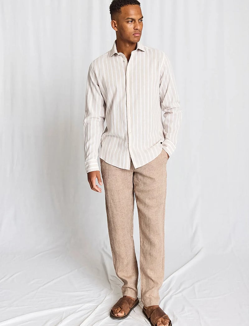 Bruun & Stengade - BS Burgos Casual Modern Fit Shirt - stribede skjorter - sand/white - 0