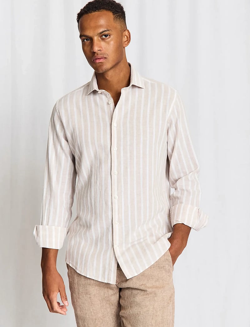 Bruun & Stengade - BS Burgos Casual Modern Fit Shirt - stribede skjorter - sand/white - 3