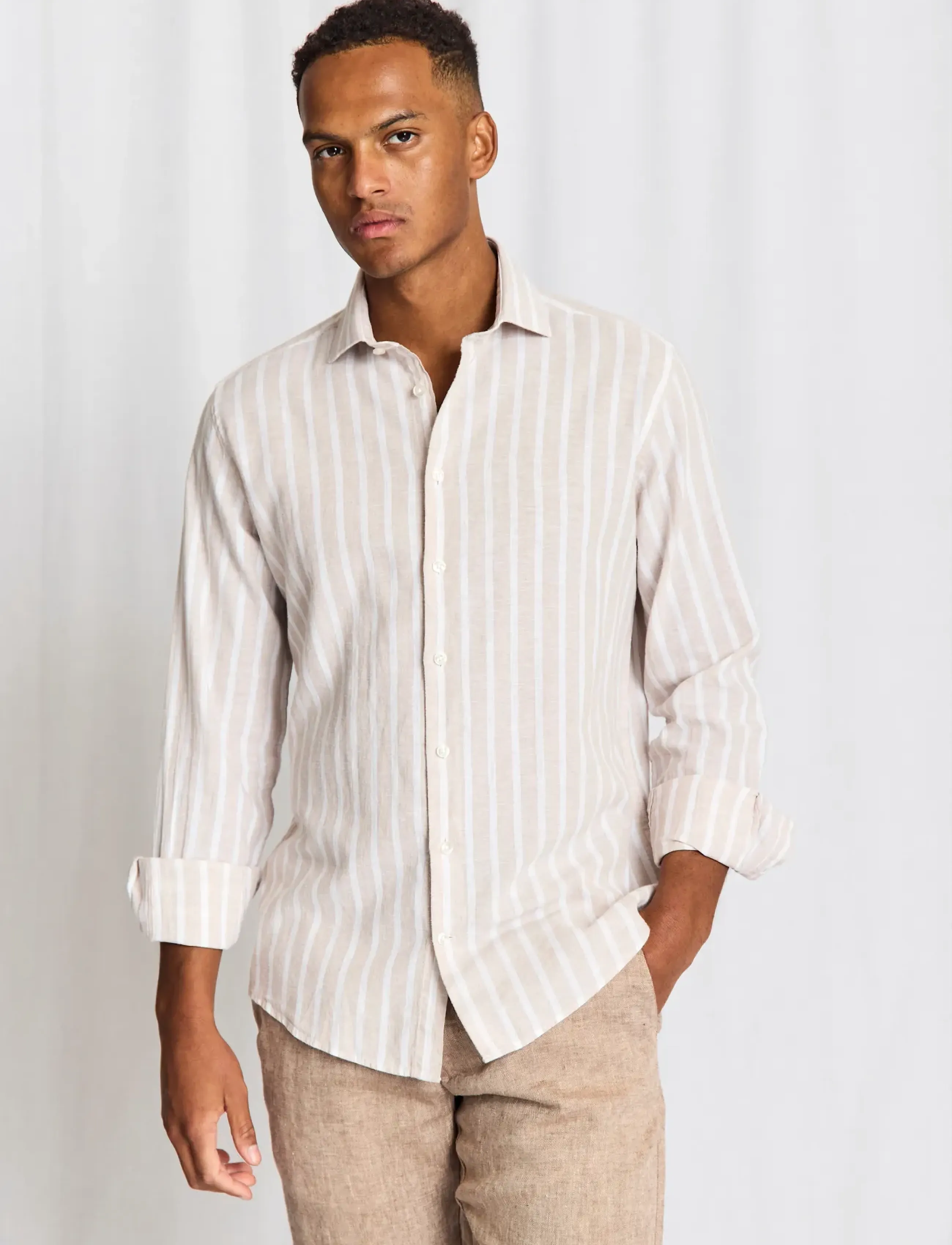 Bruun & Stengade - BS Burgos Casual Modern Fit Shirt - stribede skjorter - sand/white - 3