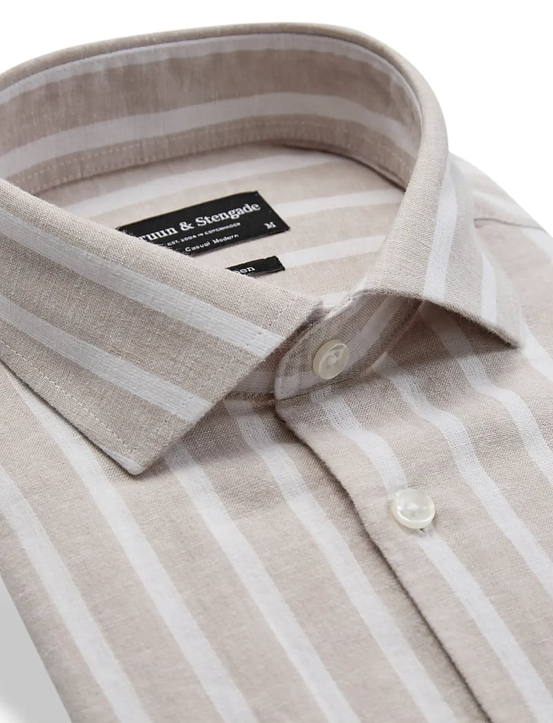 Bruun & Stengade - BS Burgos Casual Modern Fit Shirt - stribede skjorter - sand/white - 5
