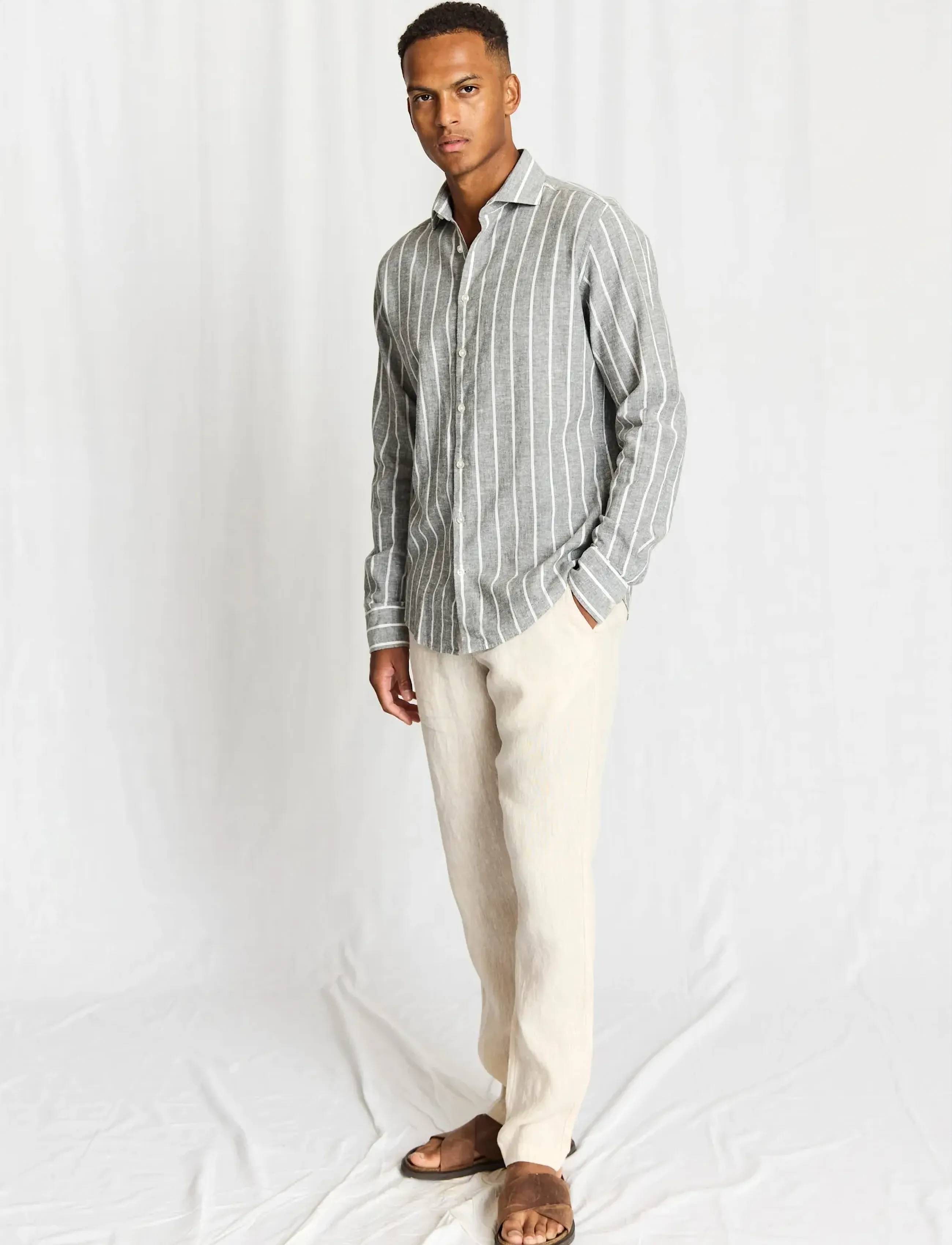 Bruun & Stengade BS Freitas Casual Modern Fit Shirt - Casual skjorter - GREEN/WHITE / grey