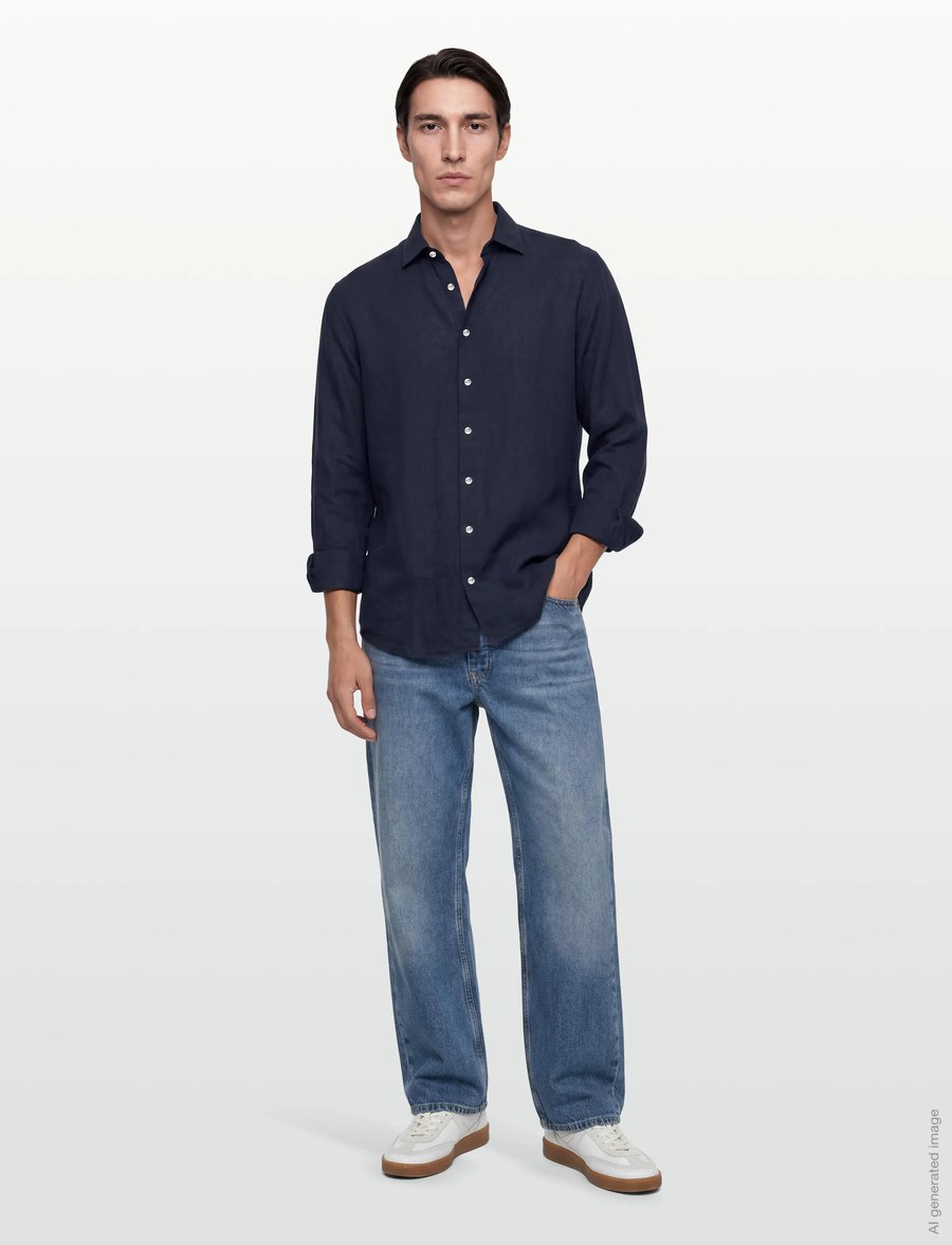 Bruun & Stengade - BS Tahaka Casual Modern Fit Shirt - leinenhemden - navy - 0