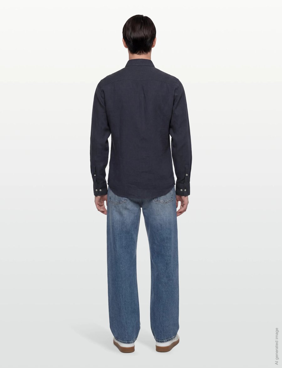 Bruun & Stengade - BS Tahaka Casual Modern Fit Shirt - leinenhemden - navy - 4