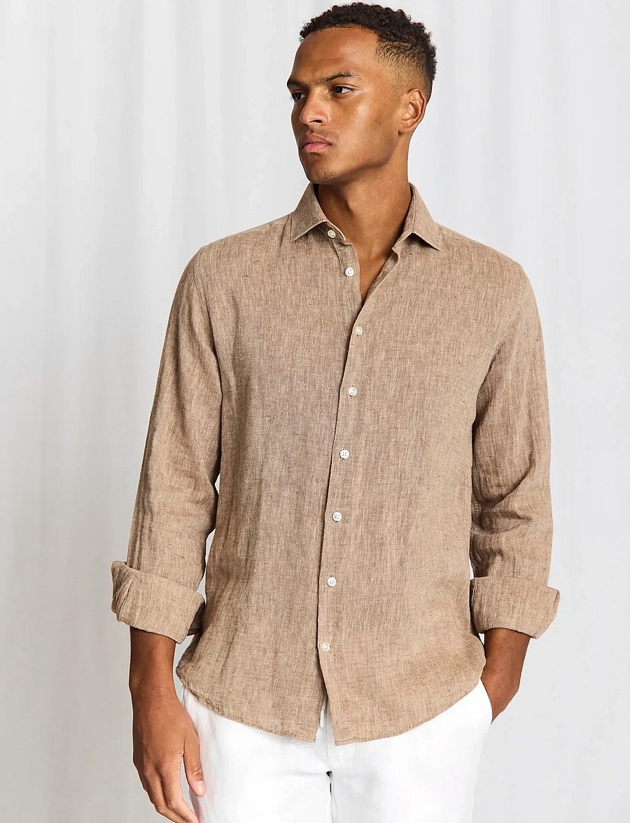 Bruun & Stengade - BS Tahaka Casual Modern Fit Shirt - leinenhemden - brown - 0