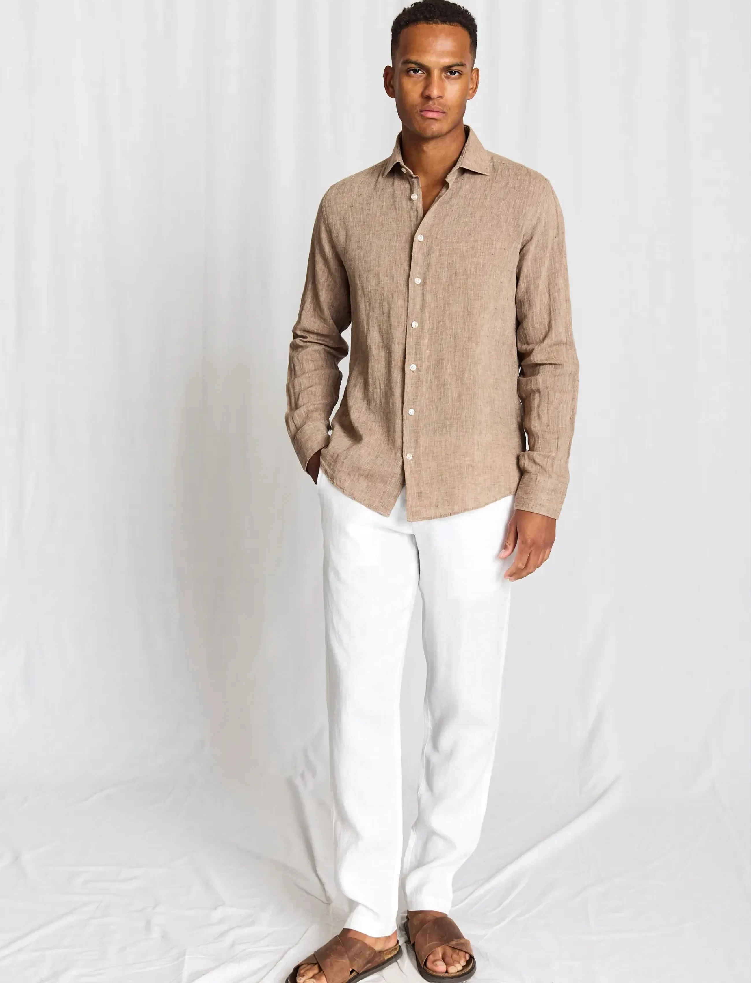Bruun & Stengade - BS Tahaka Casual Modern Fit Shirt - hørskjorter - brown - 3