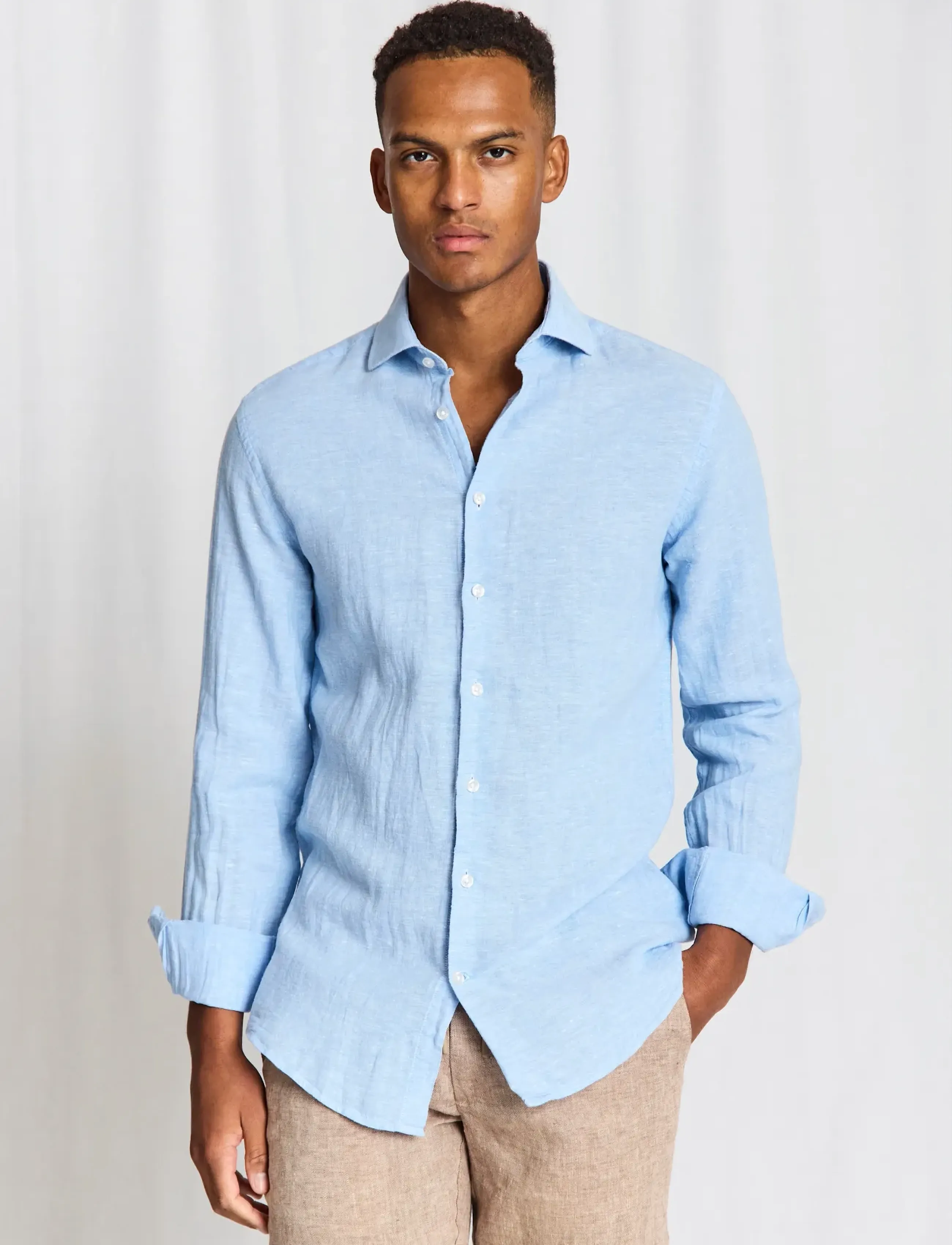 Bruun & Stengade - BS Tahaka Casual Modern Fit Shirt - hørskjorter - light blue - 4