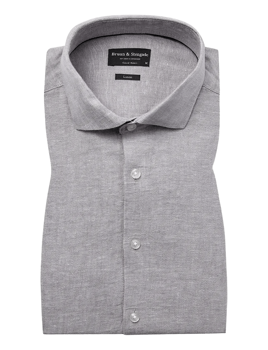 Bruun & Stengade - BS Tahaka Casual Modern Fit Shirt - leinenhemden - light grey - 1