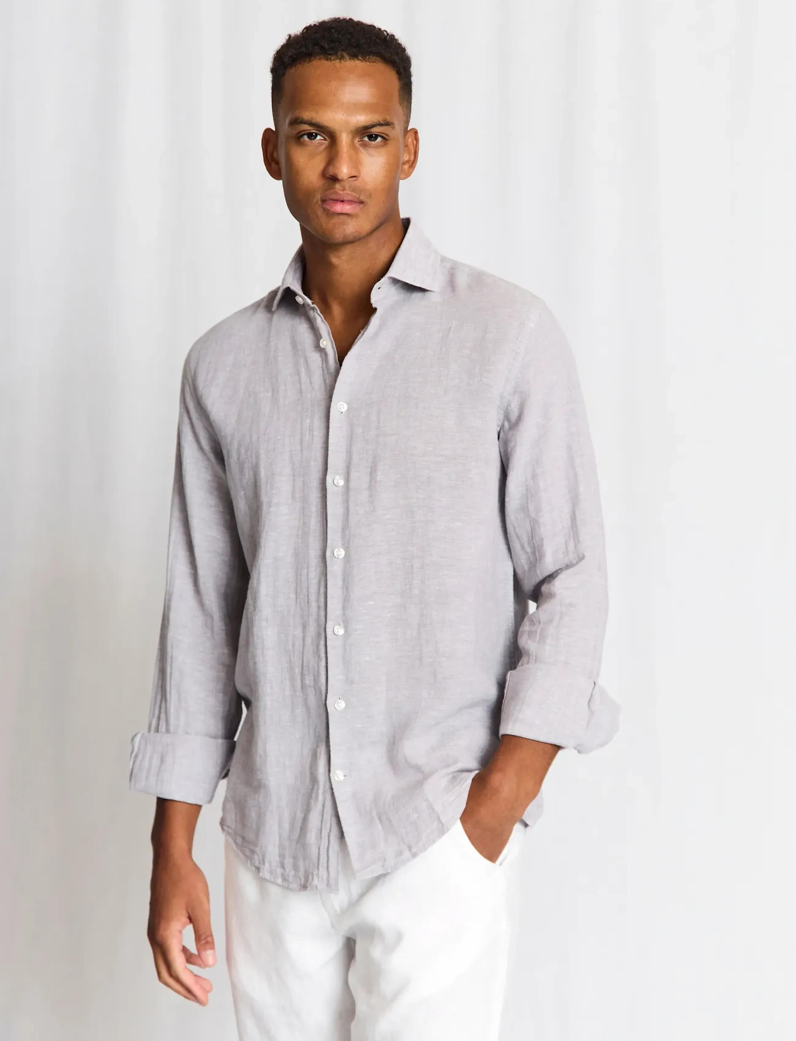 Bruun & Stengade BS Tahaka Casual Modern Fit Shirt - Hemden - LIGHT GREY / grey