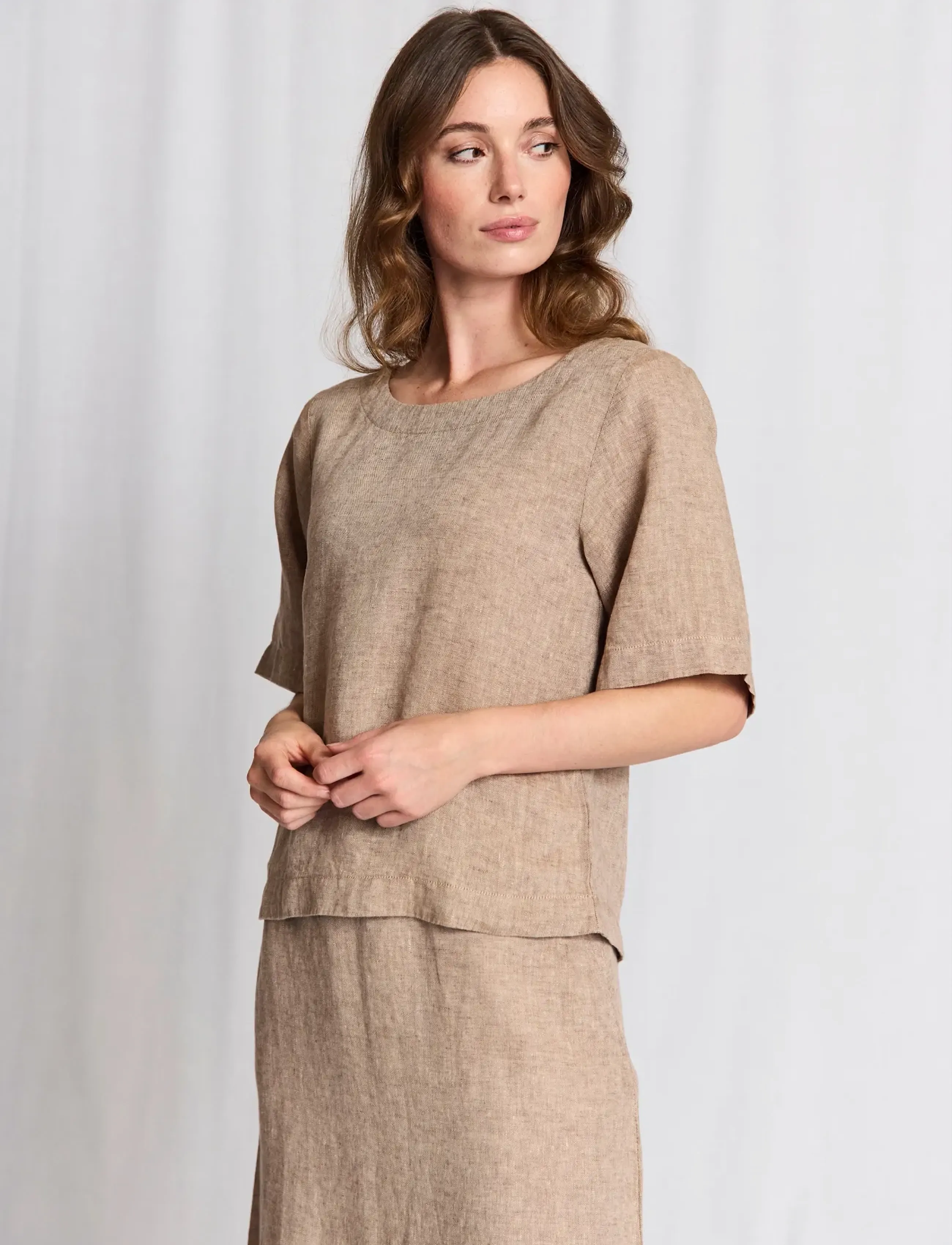 Bruun & Stengade Bs Lucianne Regular Fit Top, Kvinder, Kortærmet Top, Brun, Str: L