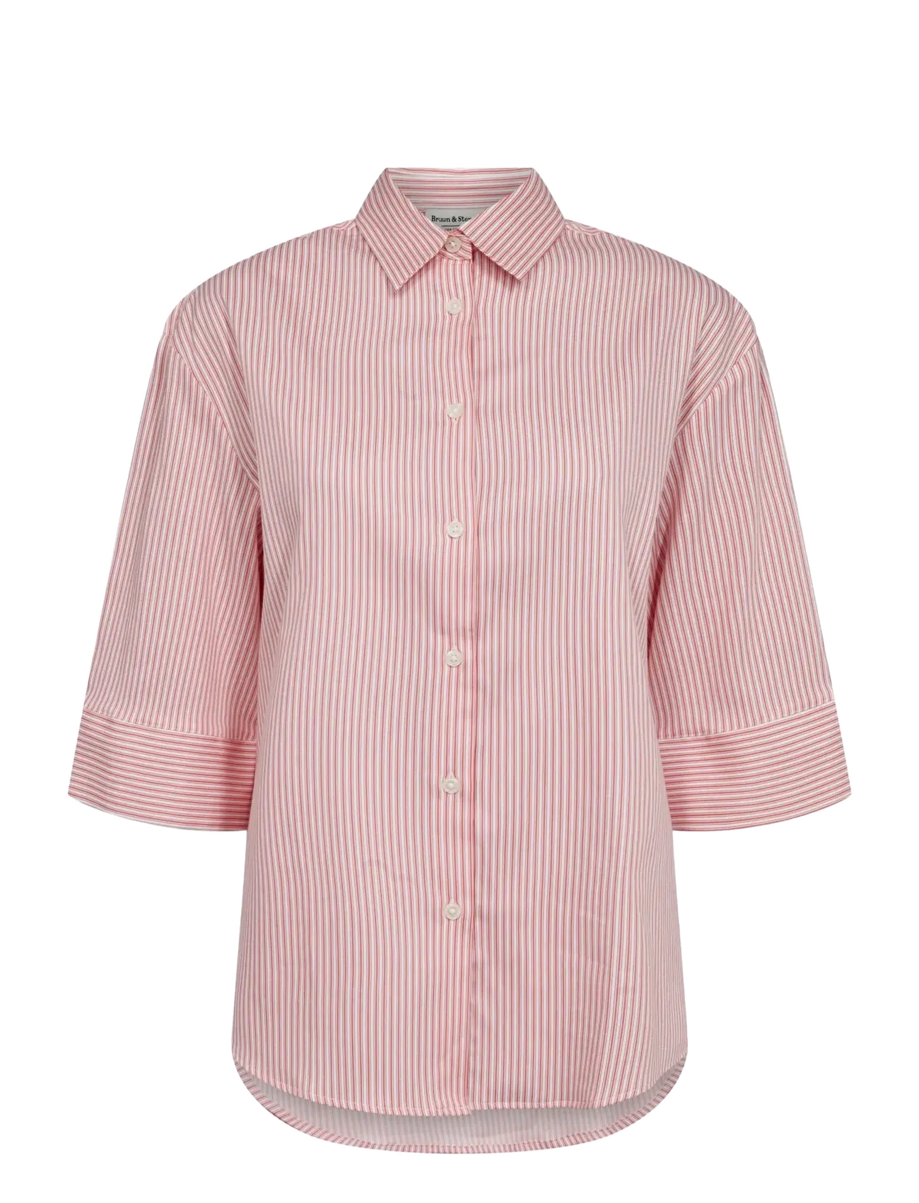 Bruun & Stengade BS Talia Regular Fit Shirt - Tøj - LIPSTICK RED/WHITE / pink/rose