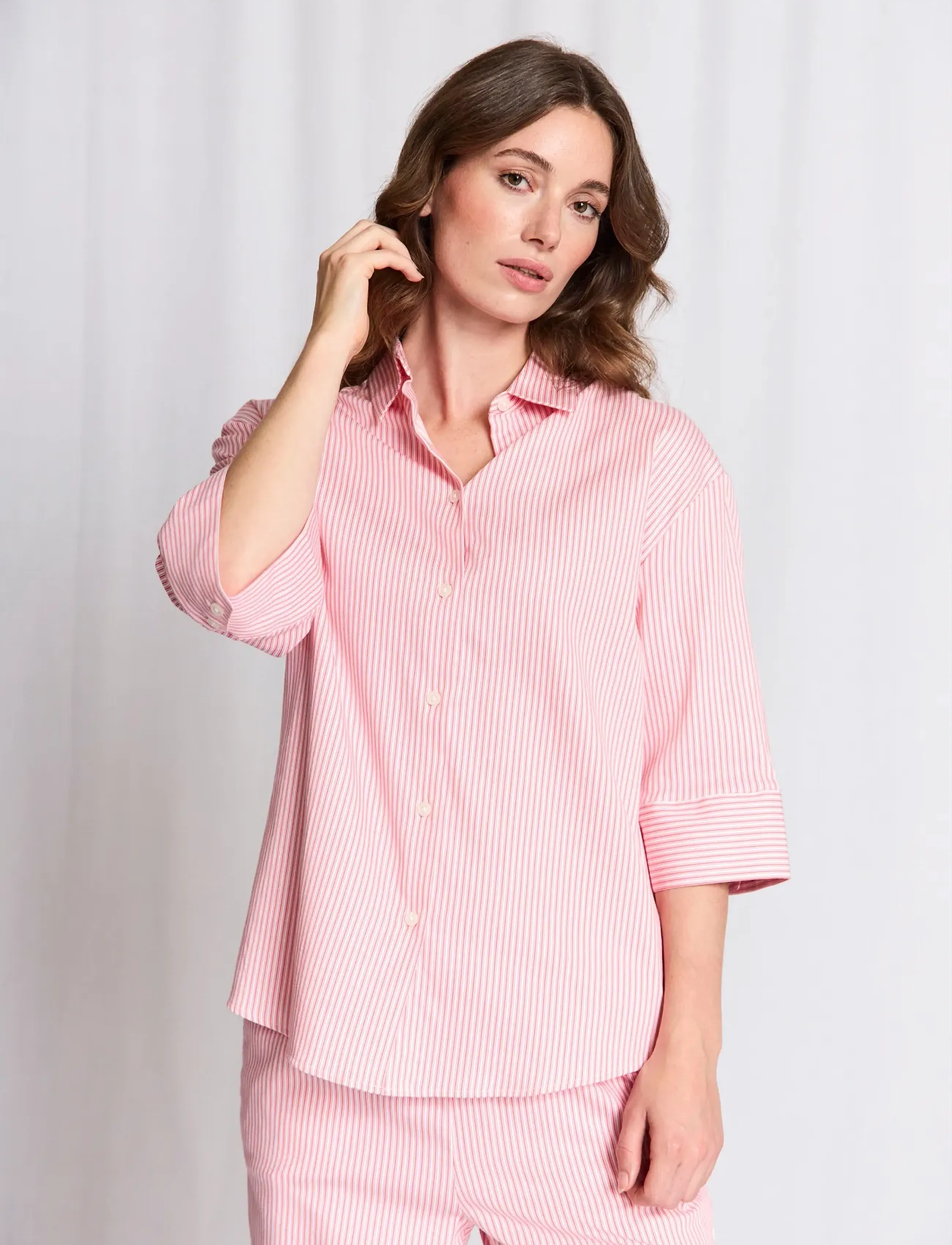 Bruun & Stengade BS Talia Regular Fit Shirt - Shirts - LIPSTICK RED/WHITE / pink/rose