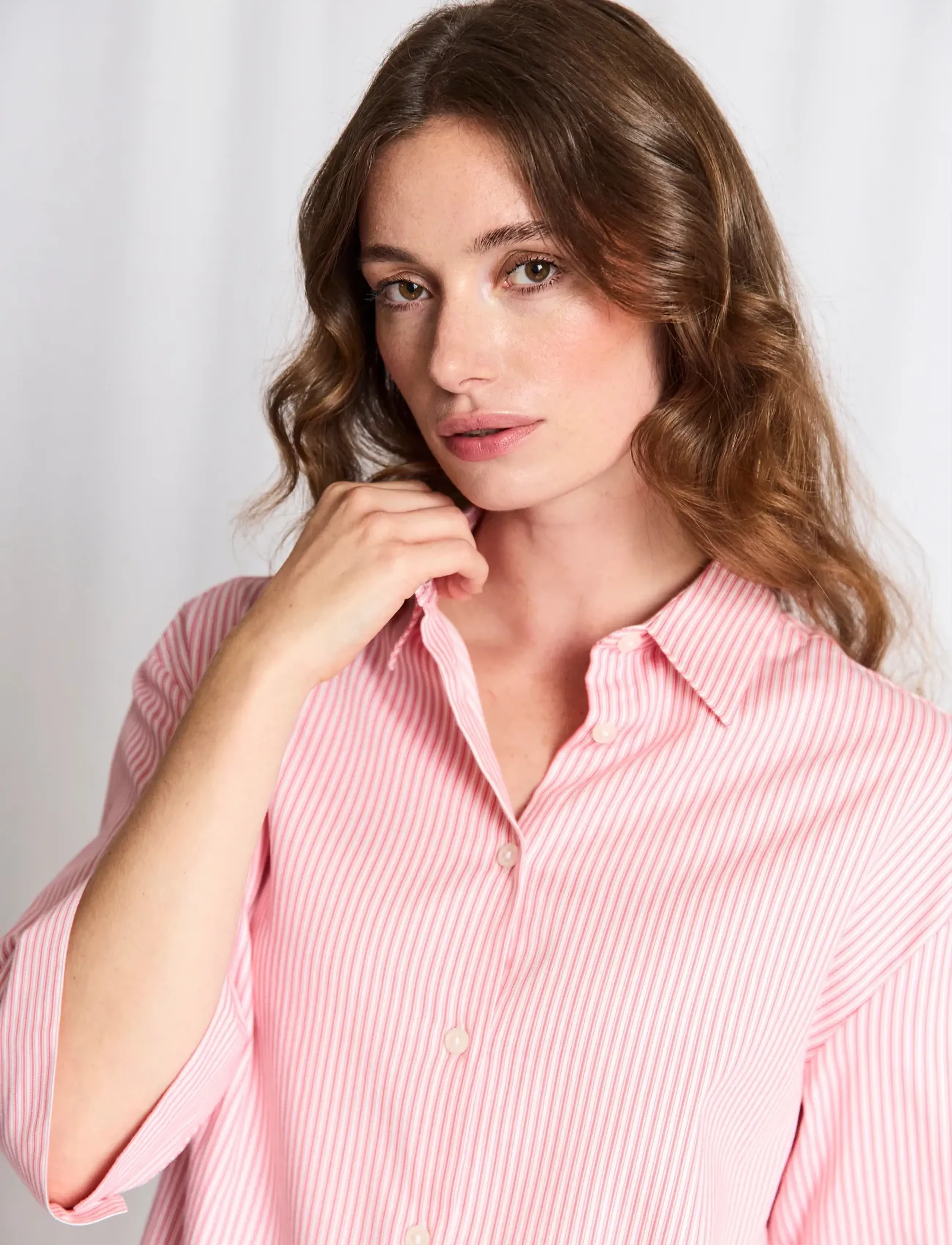 Bruun & Stengade - BS Talia Regular Fit Shirt - long-sleeved shirts - lipstick red/white - 4