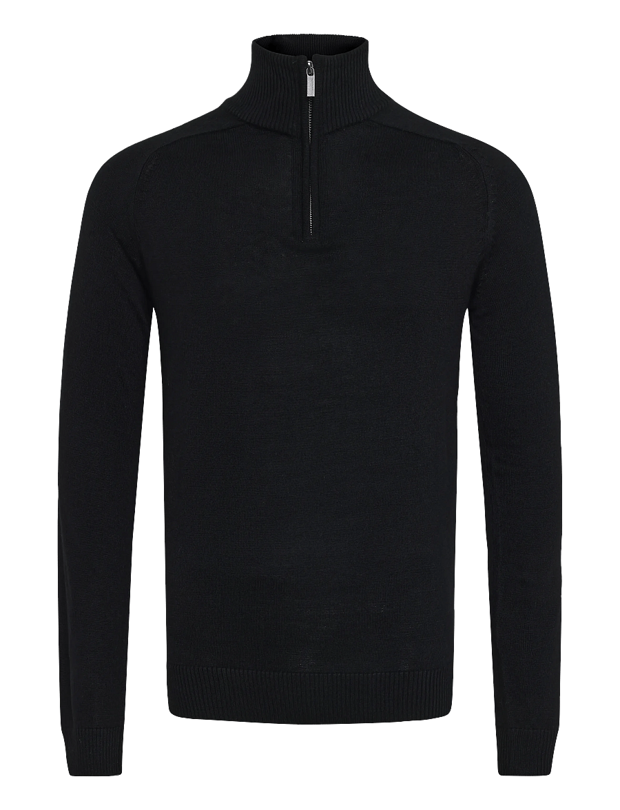 Bruun & Stengade - BS Pelle Regular Fit Knitwear - pullover mit halbem reißverschluss - black - 0