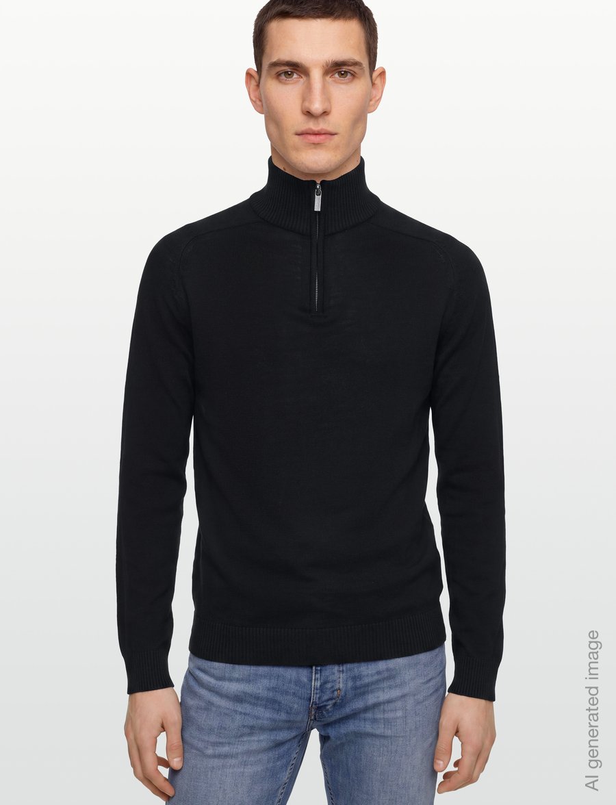 Bruun & Stengade - BS Pelle Regular Fit Knitwear - half zip jumpers - black - 3