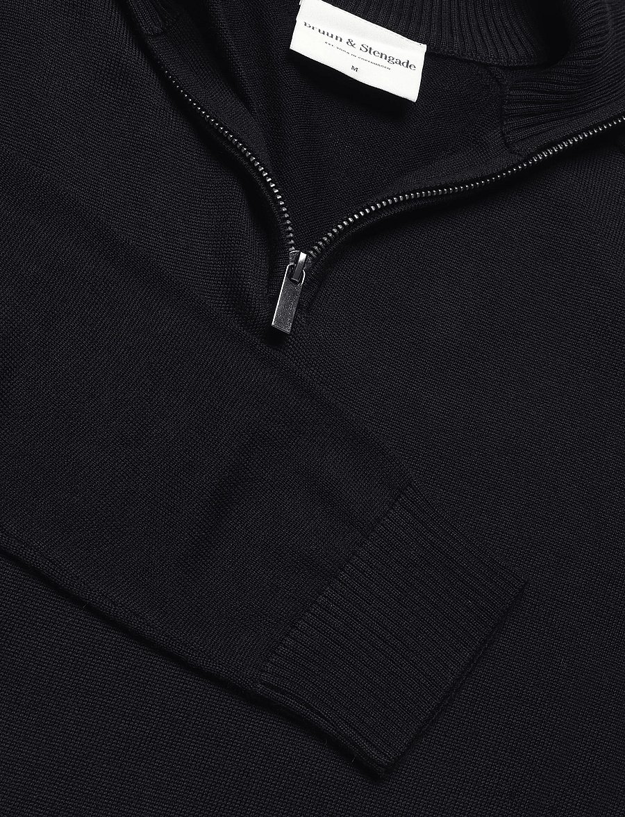 Bruun & Stengade - BS Pelle Regular Fit Knitwear - pullover mit halbem reißverschluss - black - 2